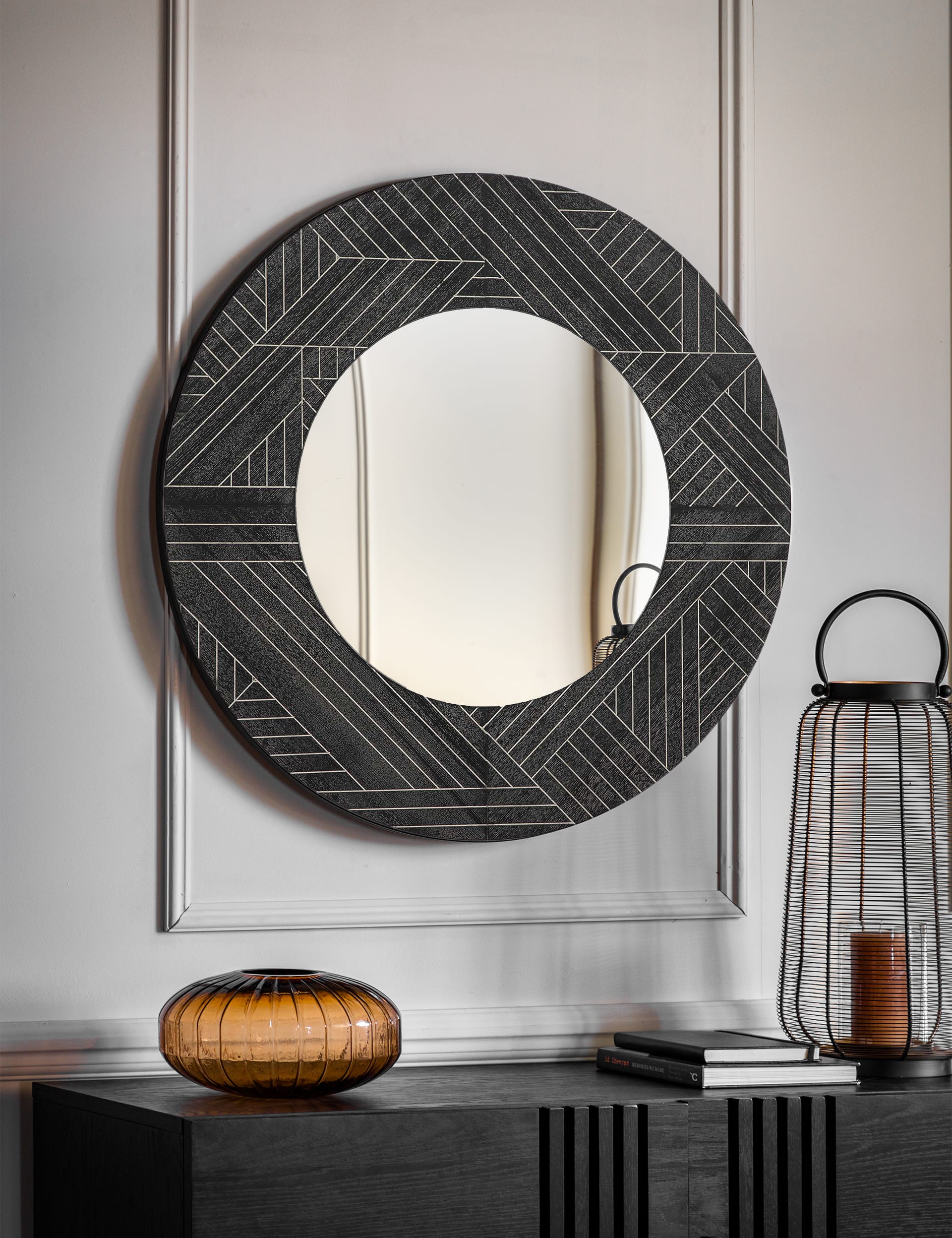 Gallery Direct Kakuda Large Round Wall Mirror - Black, Black