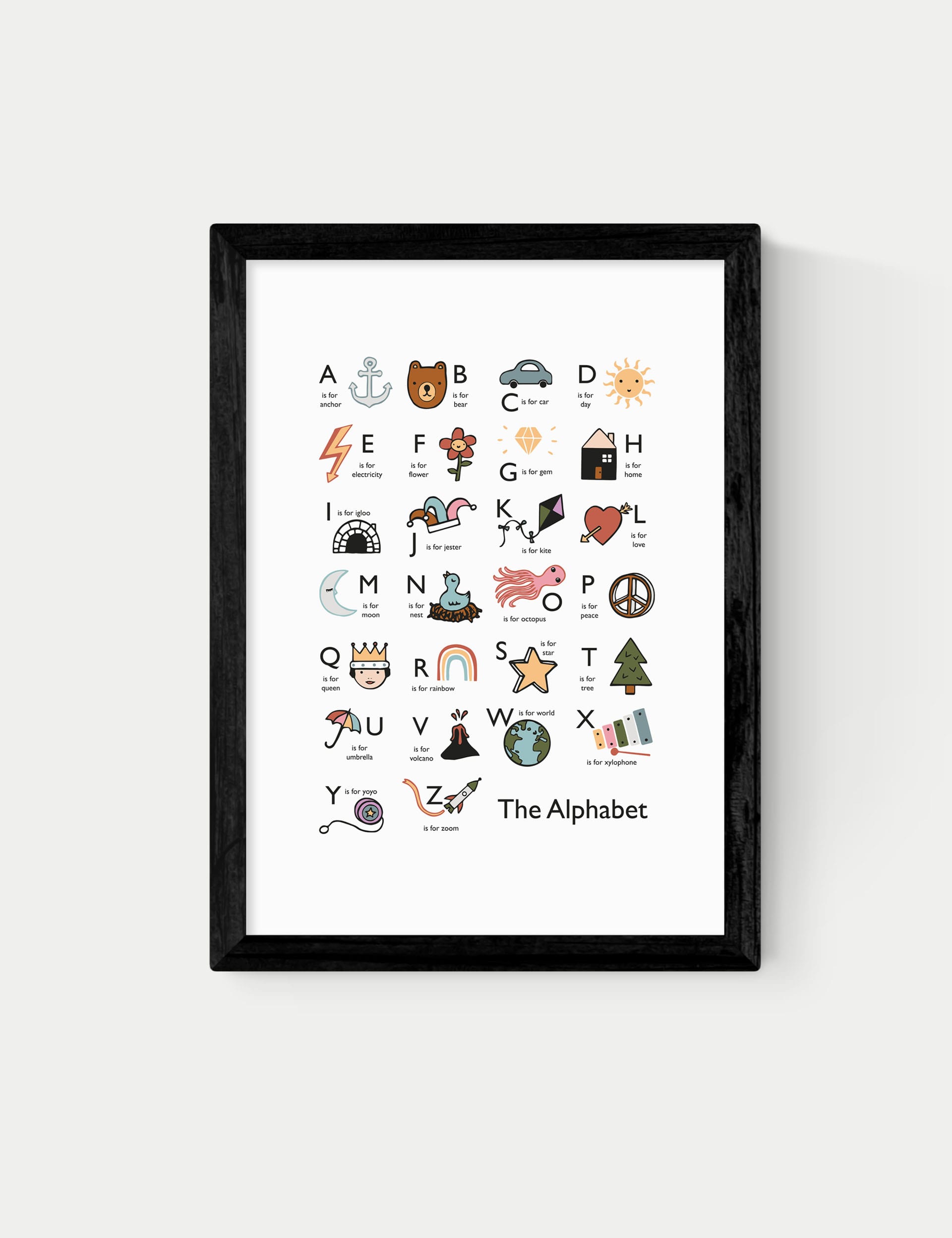 East End Prints Alphabet In White Framed Art - A1 - Black, Black,Natural,White