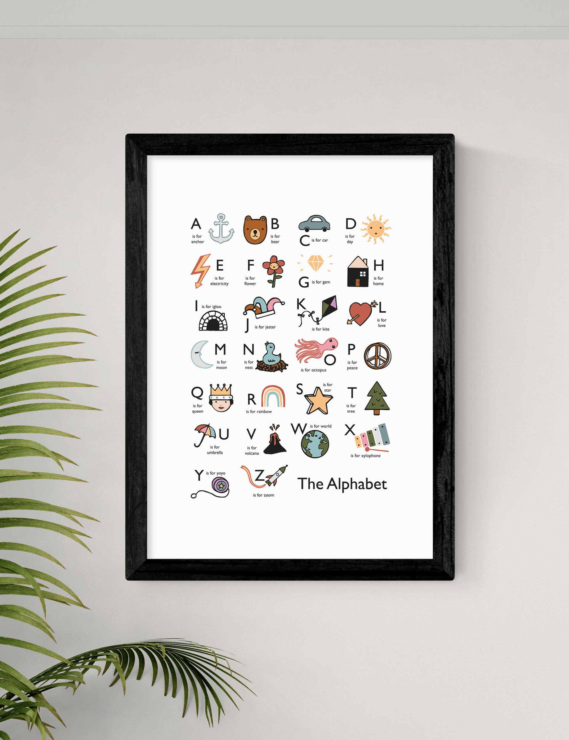 East End Prints Alphabet In White Framed Art - A3 - Black, Black,White,Natural