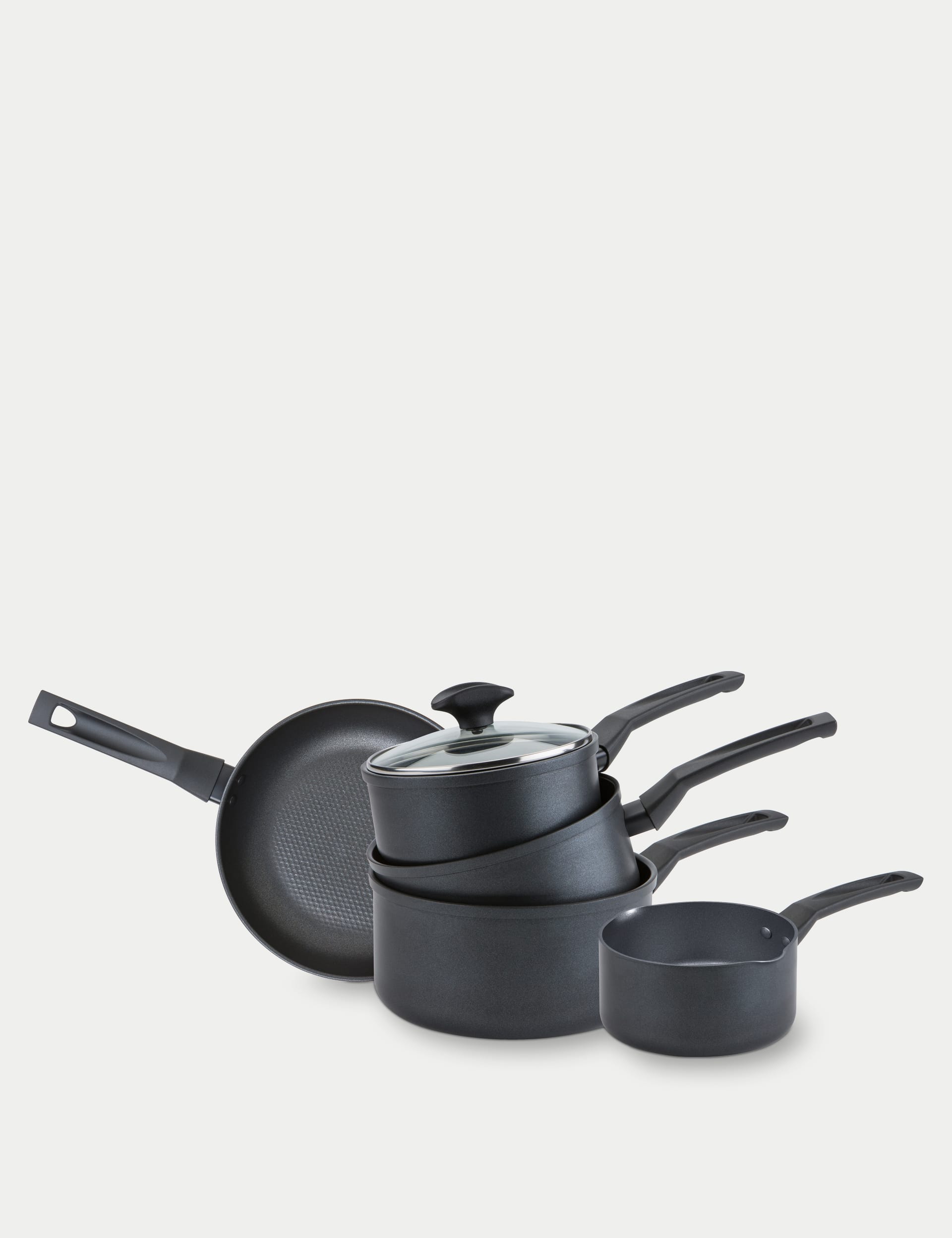 Prestige 5 Piece Aluminium Pan Set - Black, Black