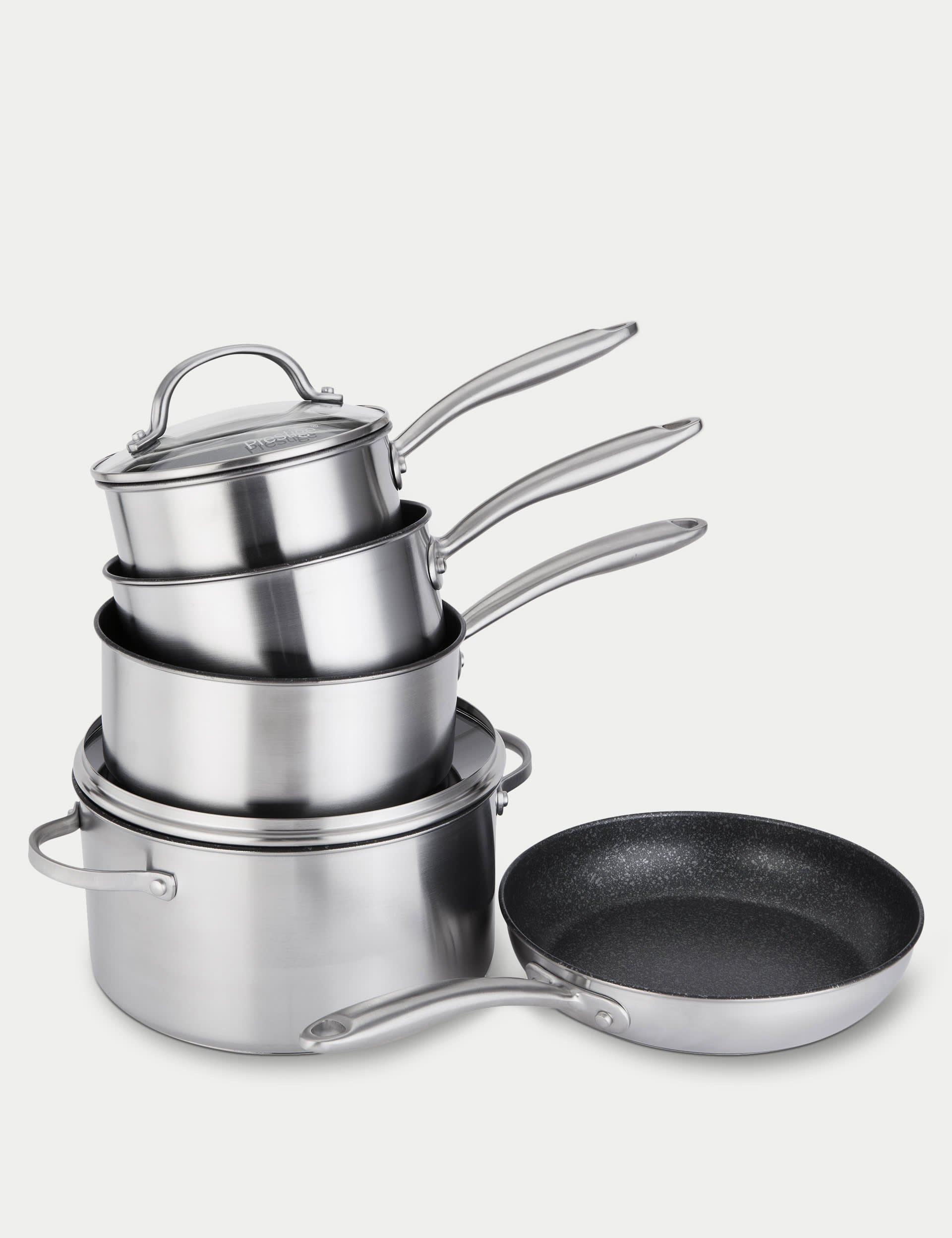 Prestige 5 Piece Stainless Steel Pan Set - Silver, Silver