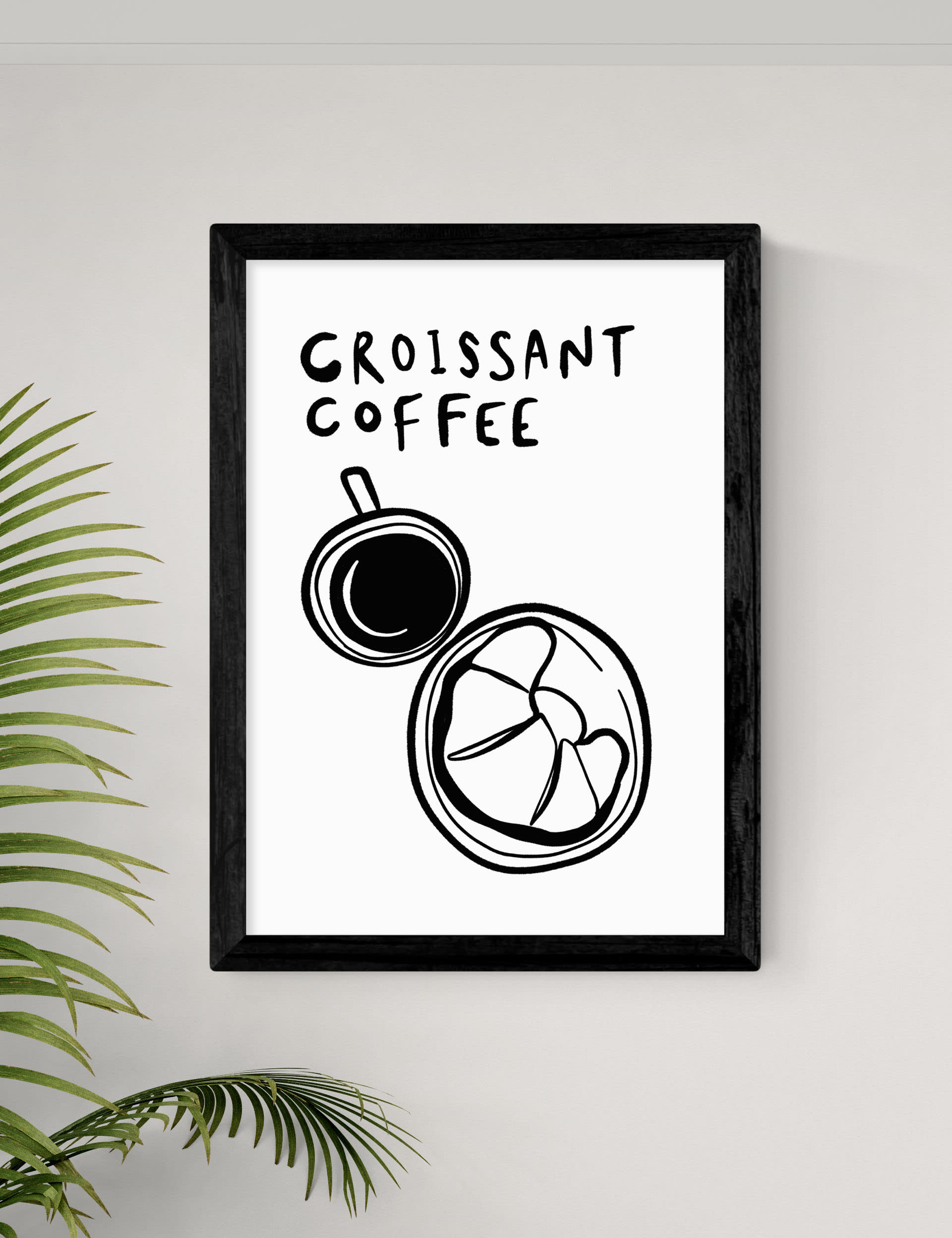 East End Prints Croissant Coffee Framed Art - A1 - Black, Black,White,Natural