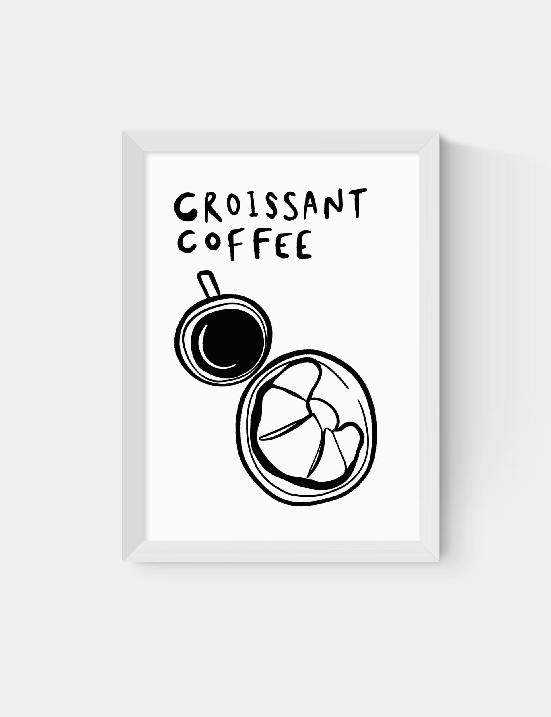 East End Prints Croissant Coffee Framed Art - A2 - White, White,Natural,Black