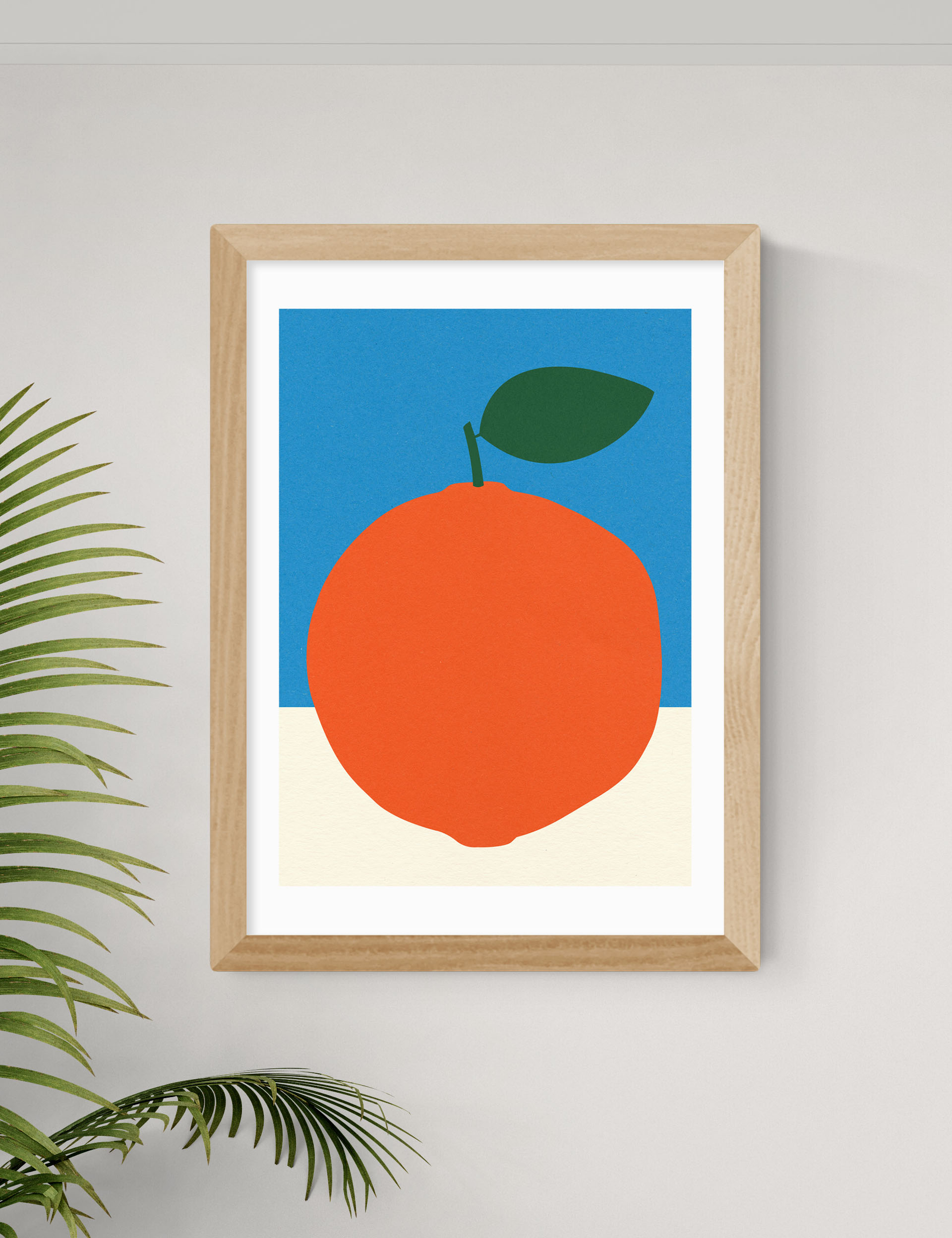 East End Prints Orange (Blue & Orange) Framed Art - A2 - Natural, Natural,White,Black