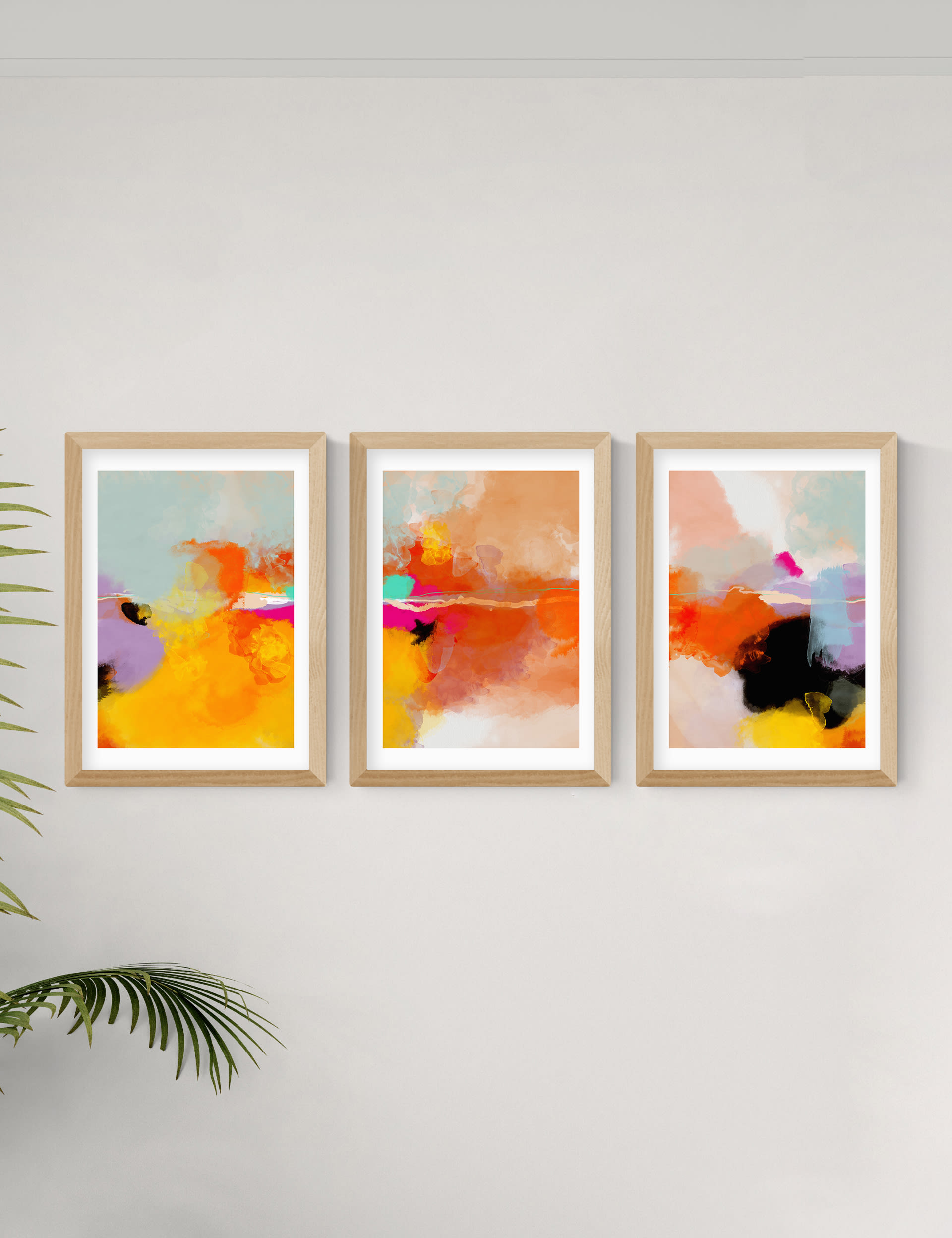 East End Prints Fire Triptych Trio Set Framed Art - A2 - Natural, Black,Natural,White