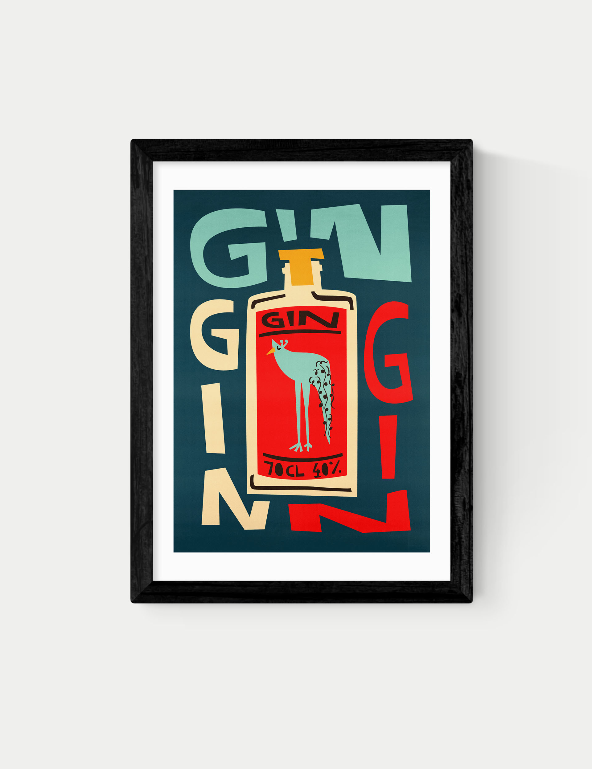 East End Prints Gin Gin Gin Framed Art - A2 - Black, Black,Natural,White