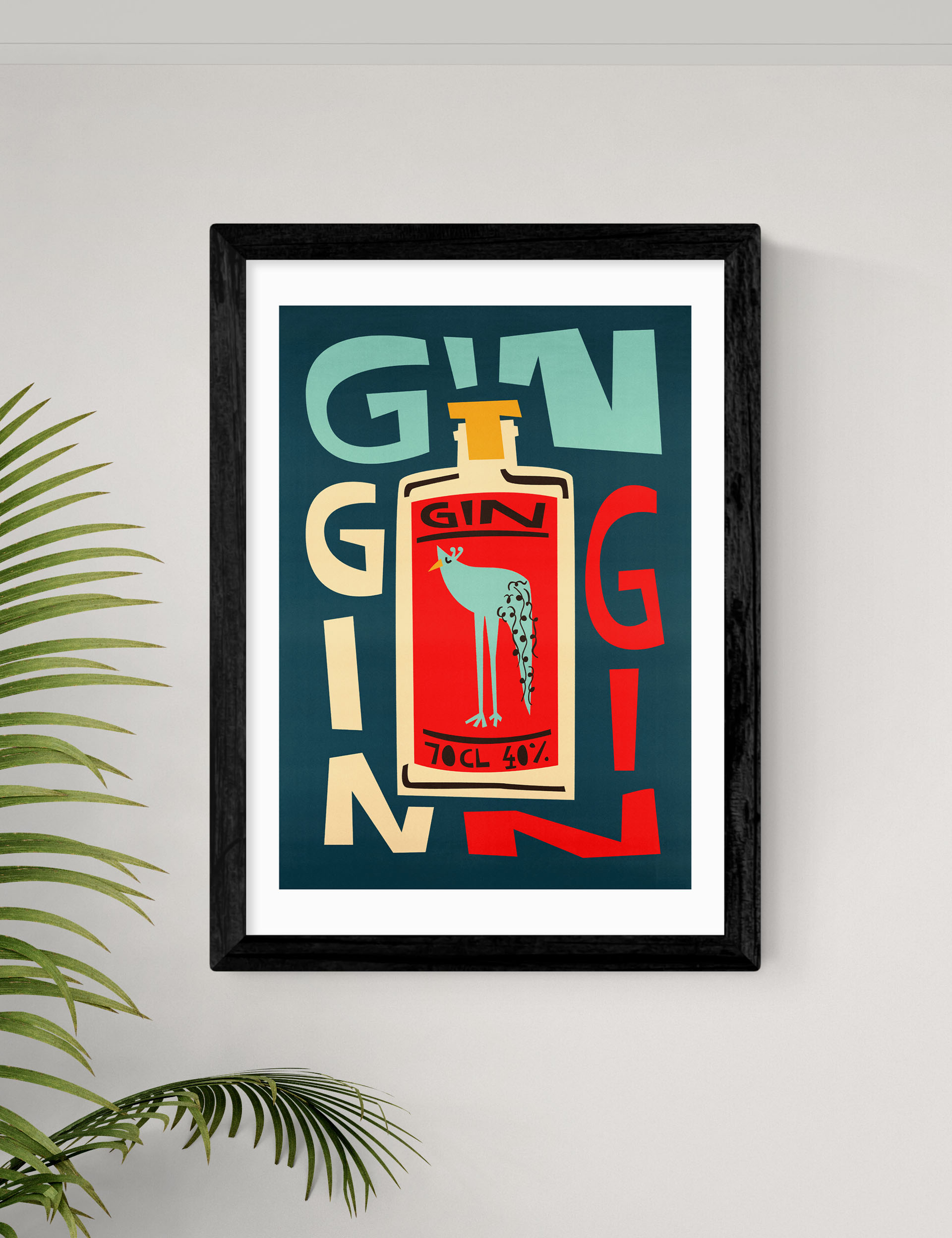 East End Prints Gin Gin Gin Framed Art - A1 - Black, Black,White,Natural