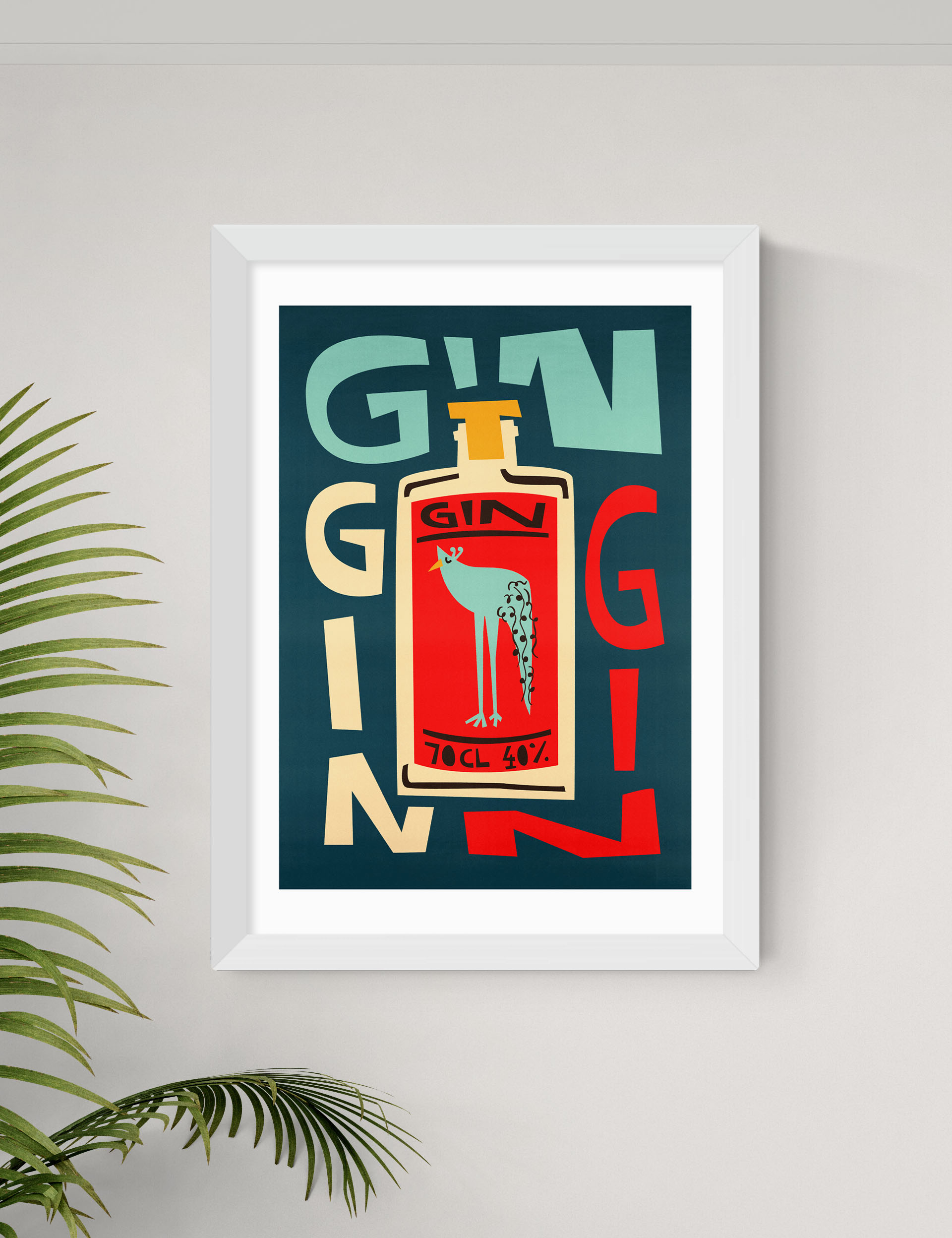 East End Prints Gin Gin Gin Framed Art - A3 - White, Black,White,Natural