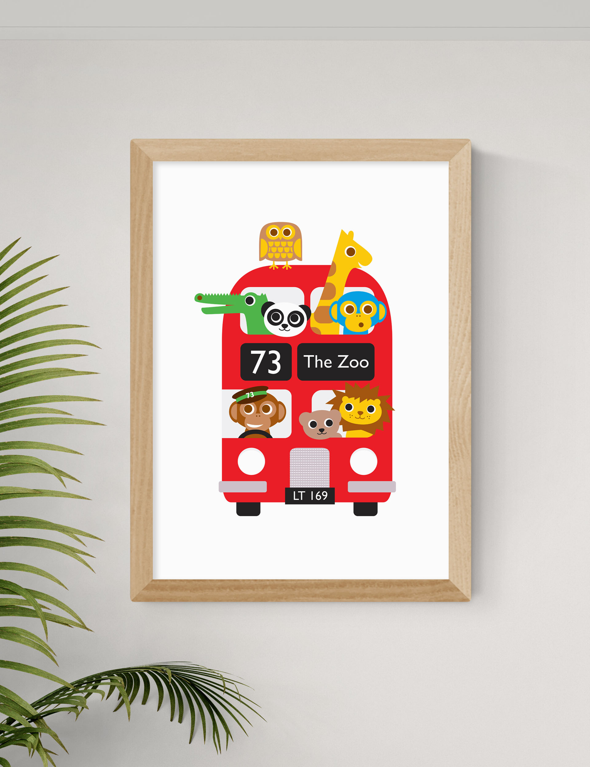 East End Prints London Bus Zoo Framed Art - A3 - Natural, Natural,White,Black