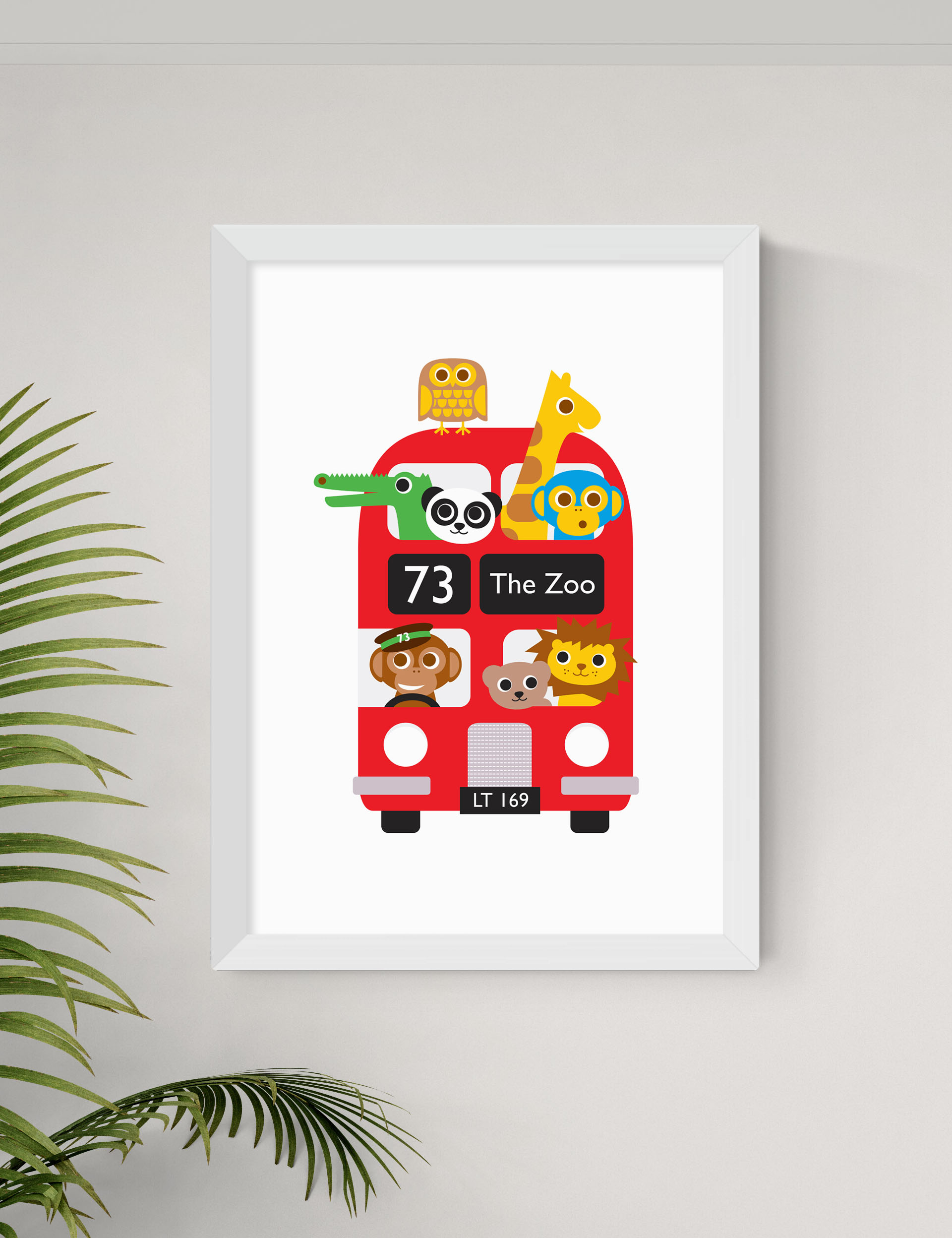 East End Prints London Bus Zoo Framed Art - A2 - White, White,Natural,Black