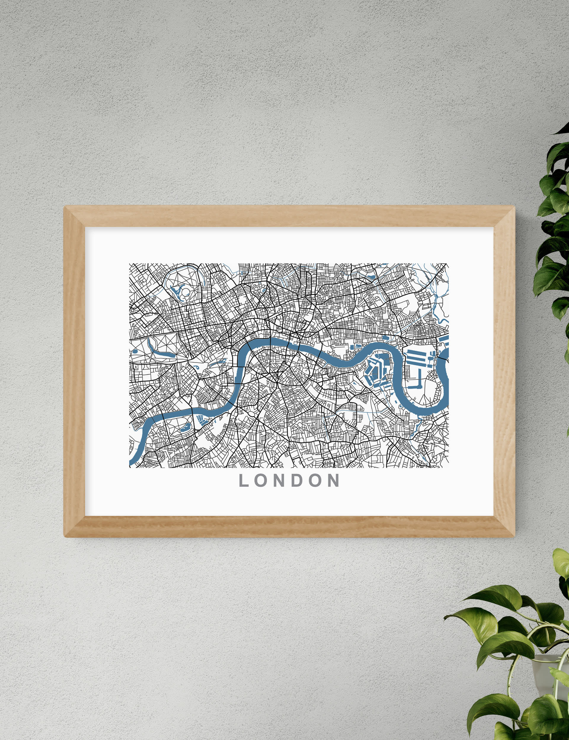 East End Prints London Map Framed Art - A1 - Natural, Black,Natural,White