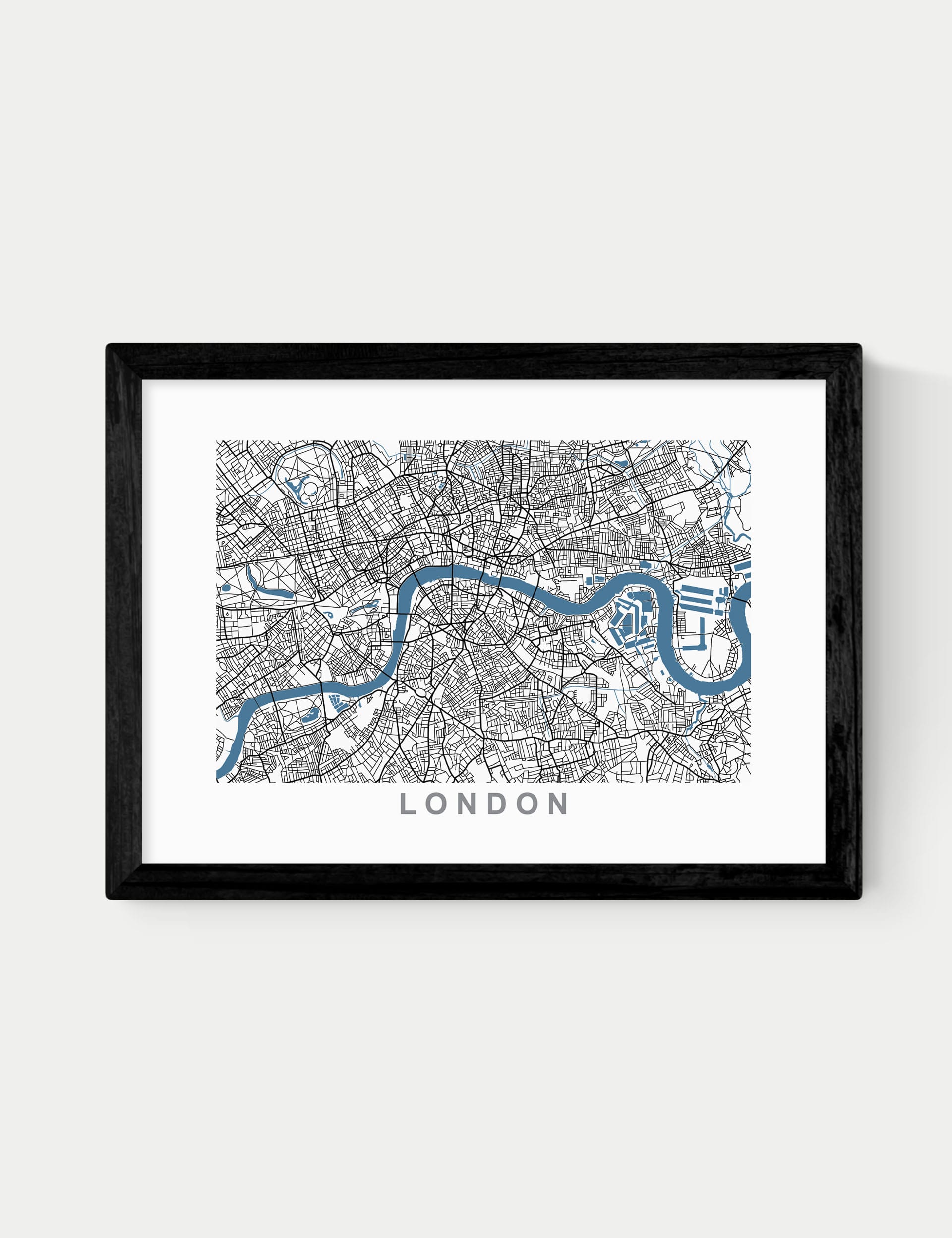 East End Prints London Map Framed Art - A2 - Black, Natural,Black,White