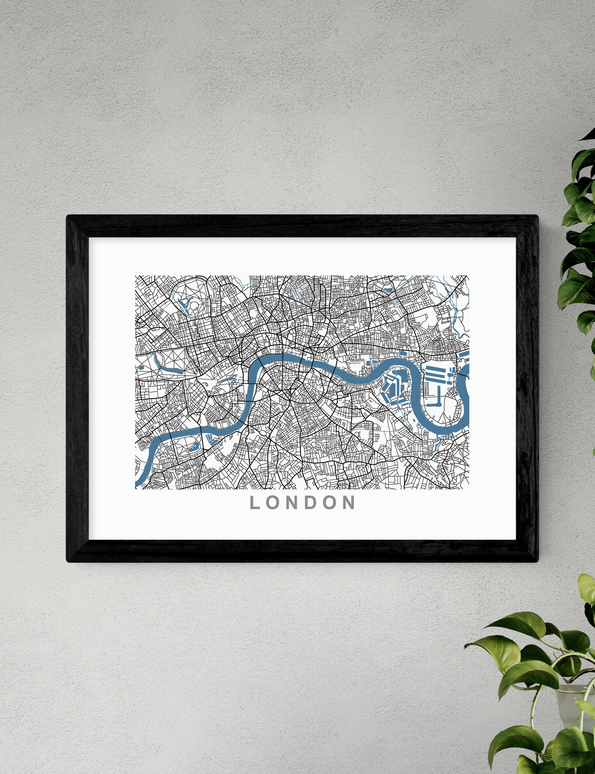 East End Prints London Map Framed Art - A2 - Black, Natural,Black,White