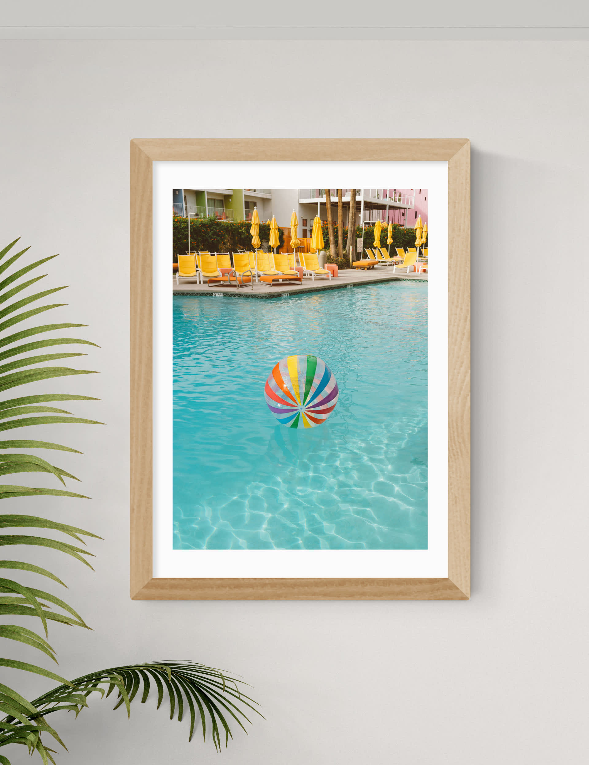 East End Prints Palm Springs Pool Day Framed Art - A1 - Natural, Natural,White,Black