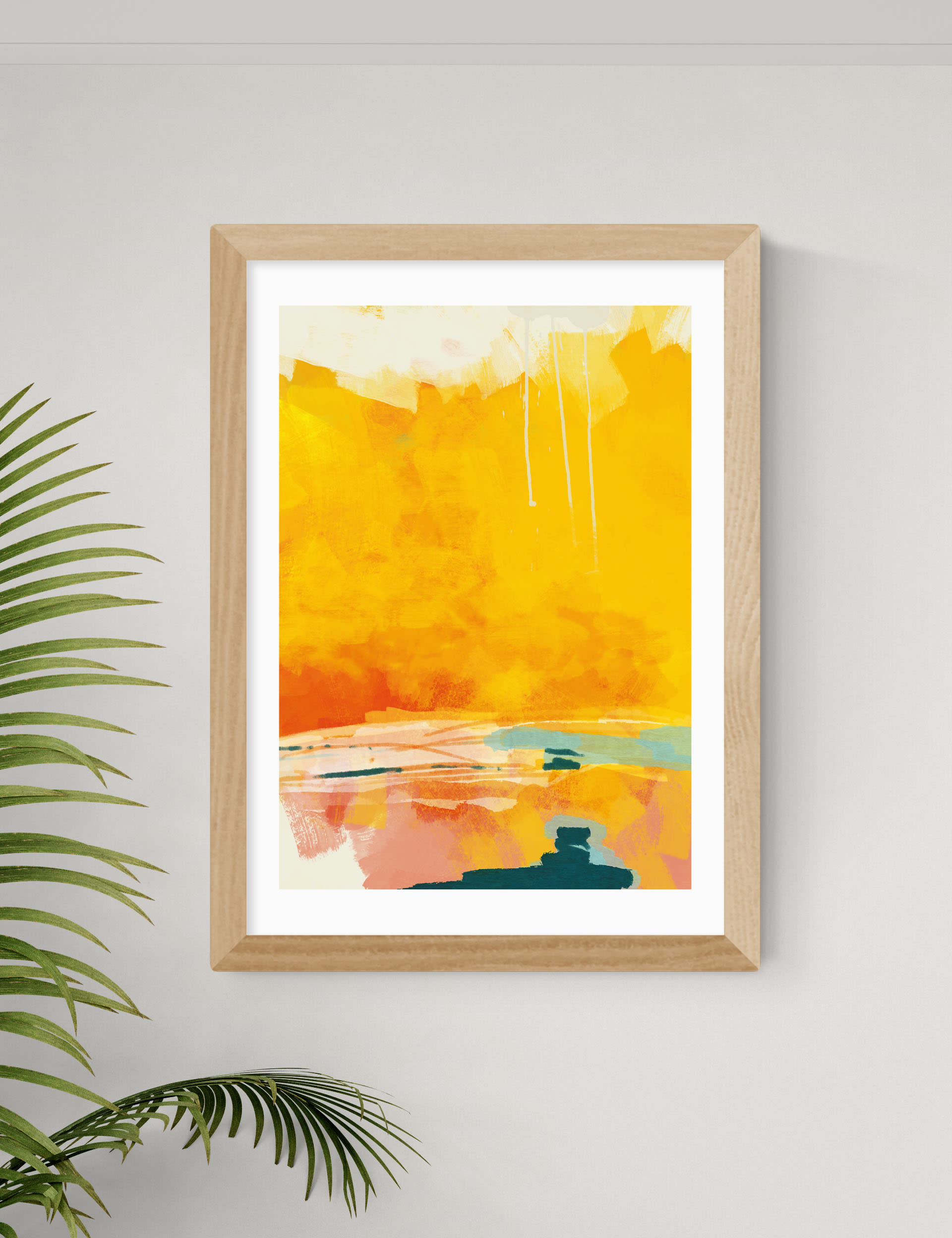 East End Prints Paysage Jaune Framed Art - A2 - Natural, White,Natural,Black