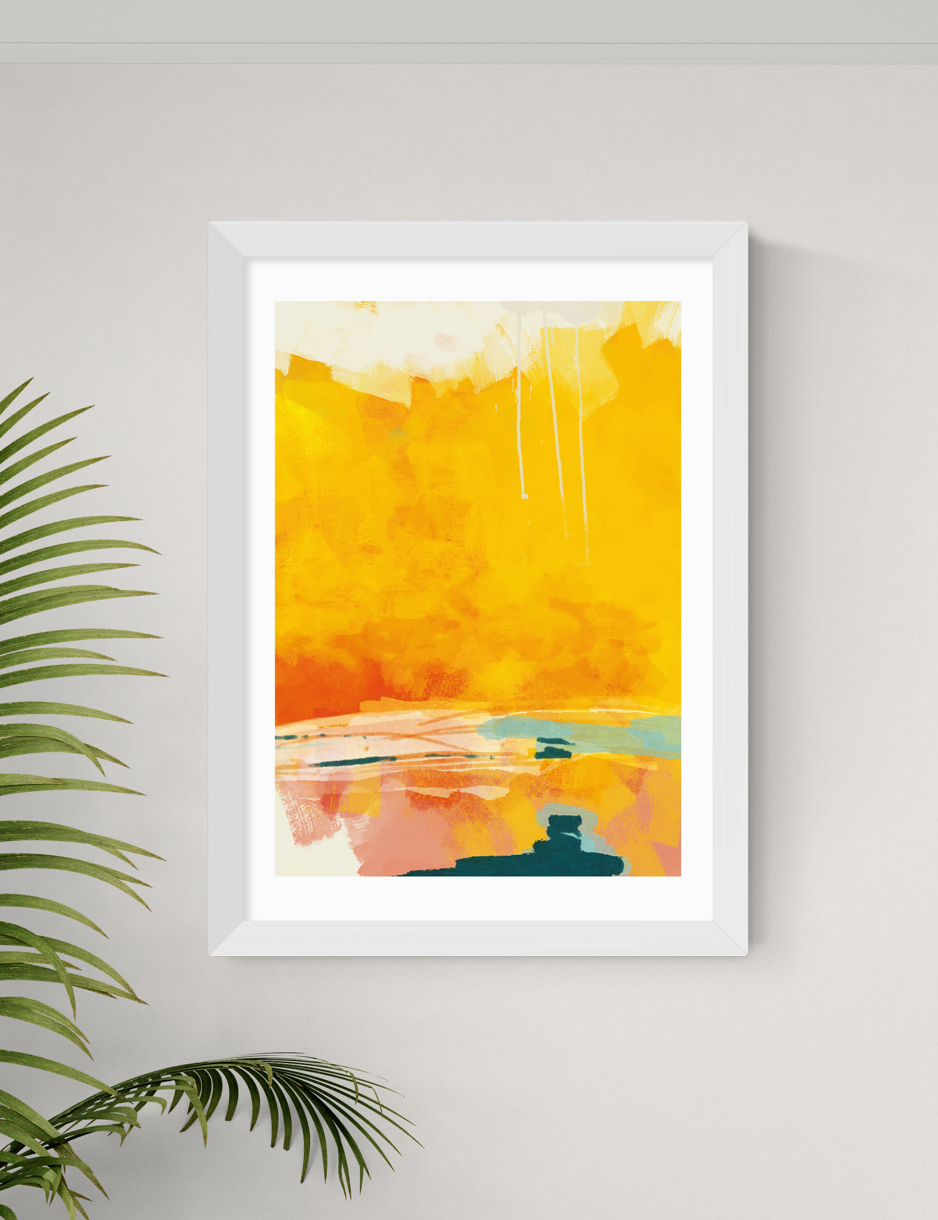 East End Prints Paysage Jaune Framed Art - A3 - White, White,Black,Natural