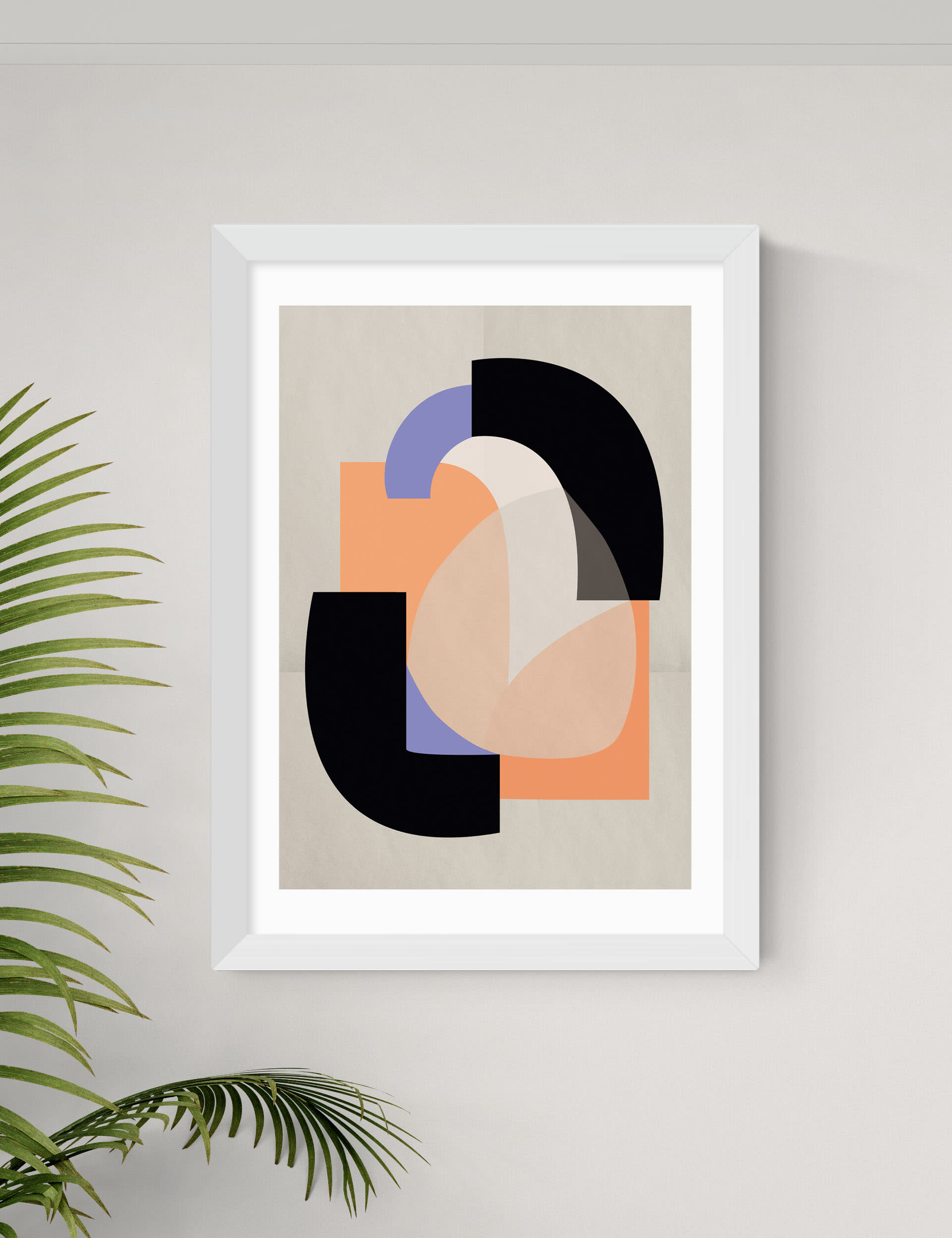 East End Prints Playful Shapes Framed Art - A3 - White, White,Black,Natural