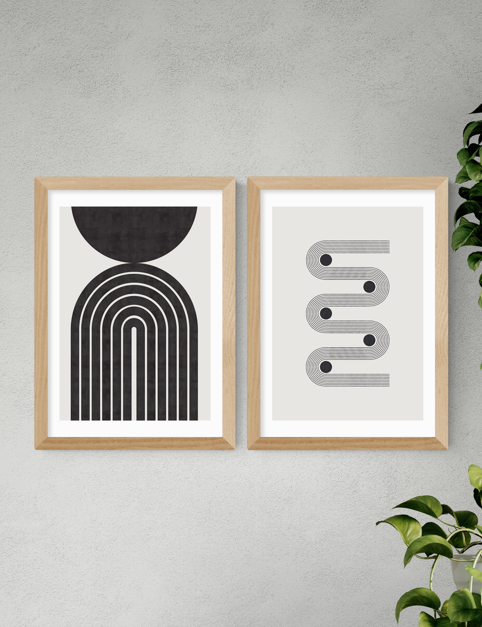 East End Prints Retro Monochrome Twin Set Framed Art - A3 - Natural, Natural,White,Black