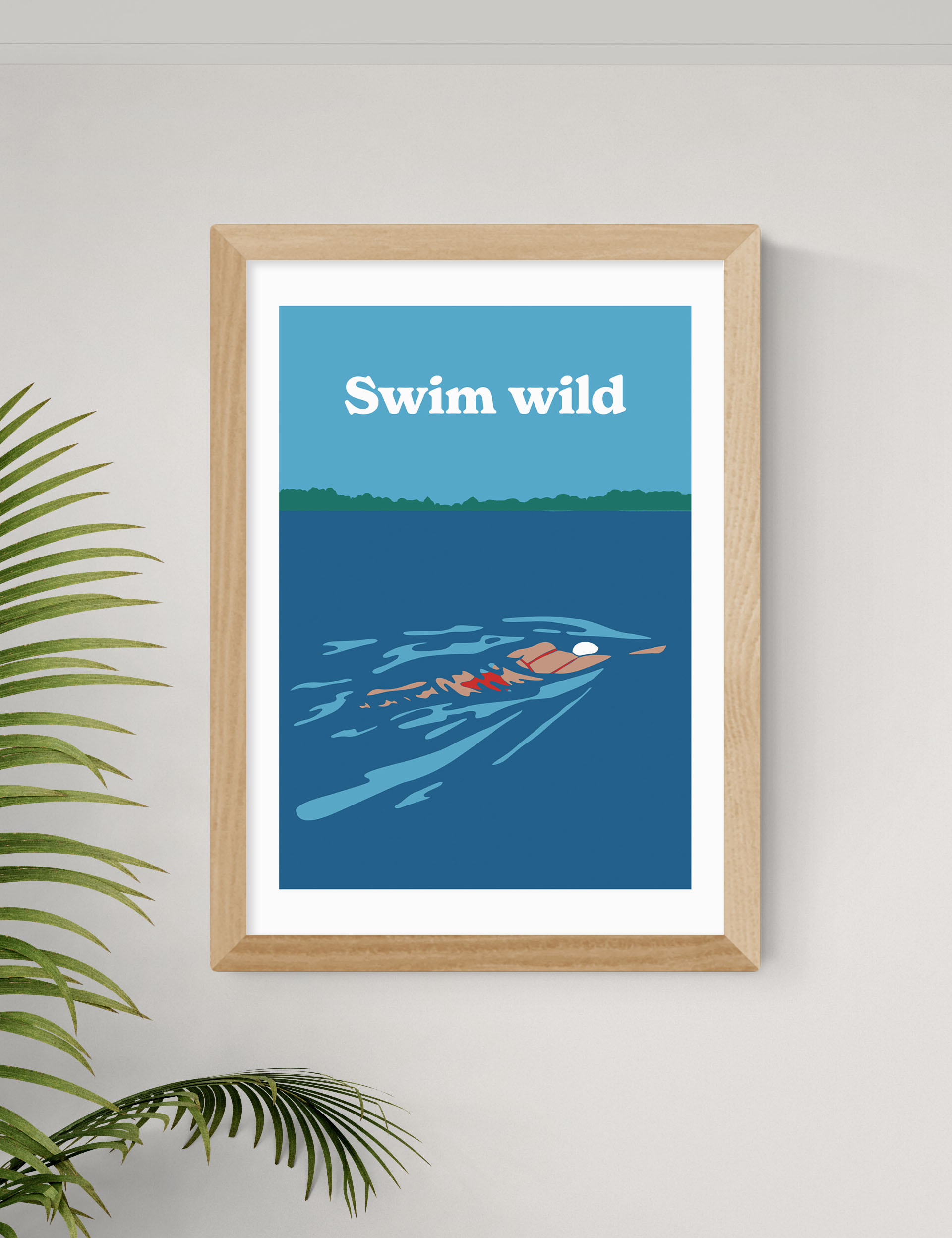 East End Prints Swim Wild Framed Art - A2 - Natural, Natural,White,Black