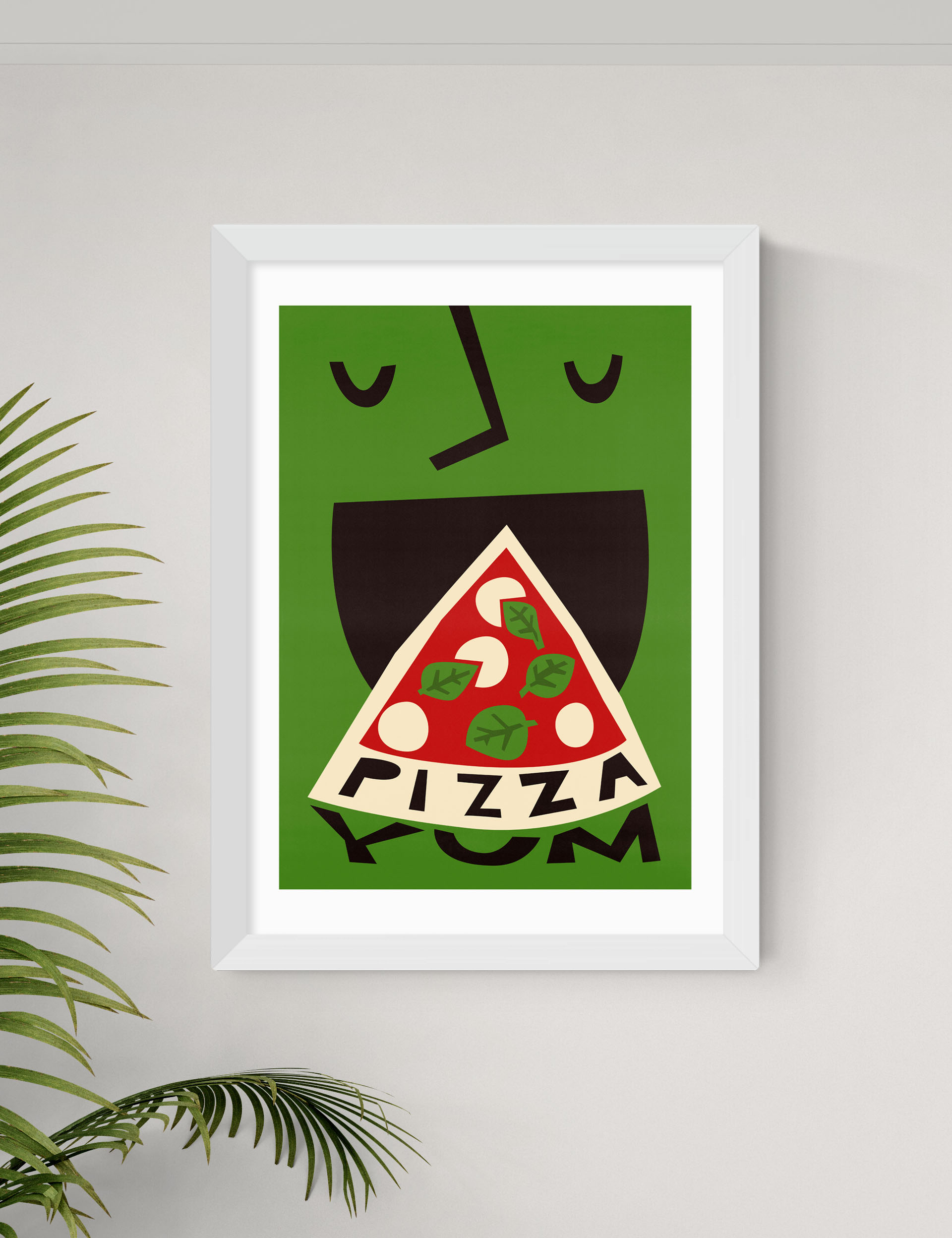 East End Prints Yum Pizza Framed Art - A3 - White, White,Black,Natural