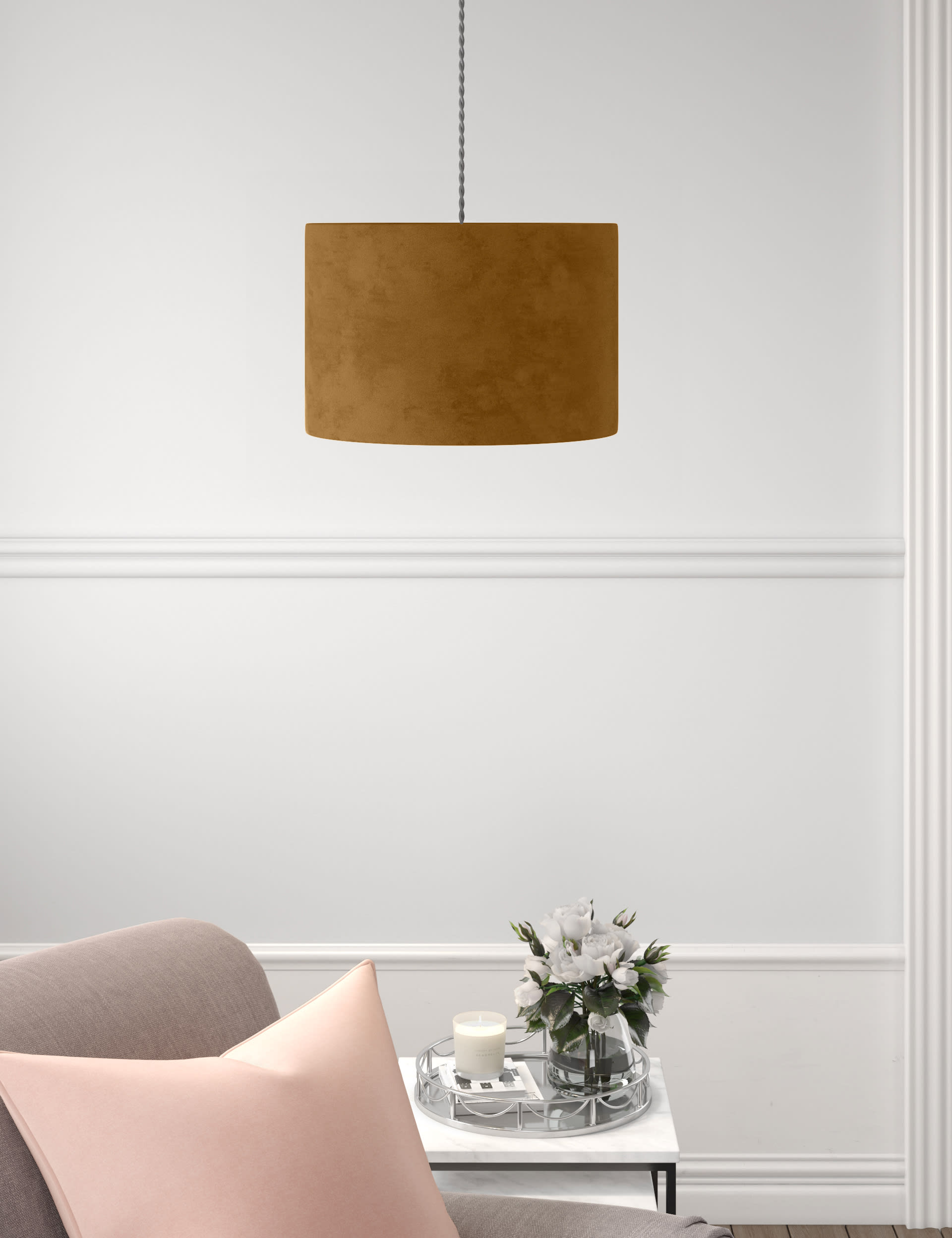 M&S Collection Velvet Oversized Ceiling Lamp Shade - Ochre, Ochre,Navy,Ivory,Latte,Blush,Grey