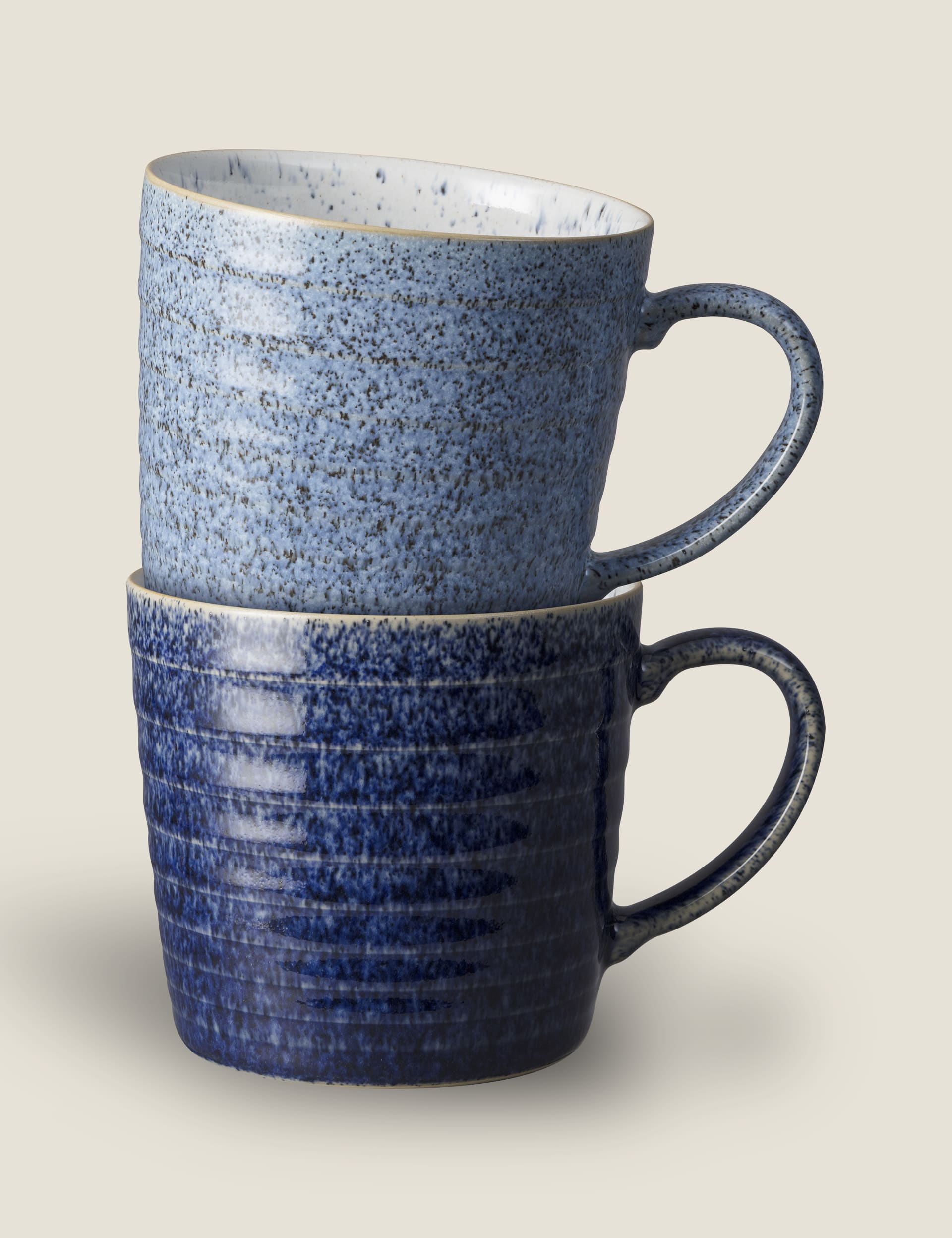 Denby Set of 2 Studio Blue Ridged Mugs - Blue Mix, Blue Mix