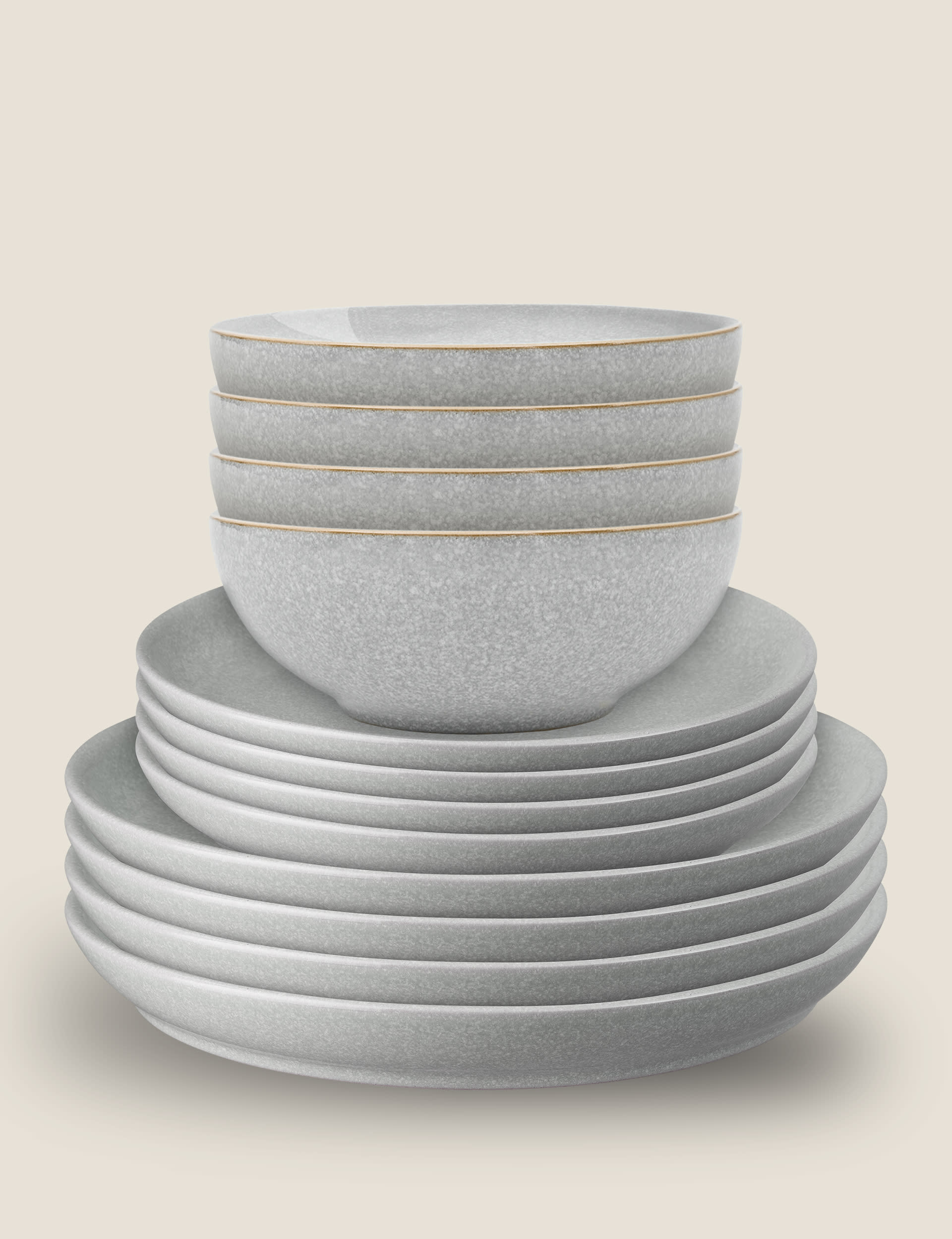 Denby 12 Piece Elements Coupe Dinner Set - Grey, Grey