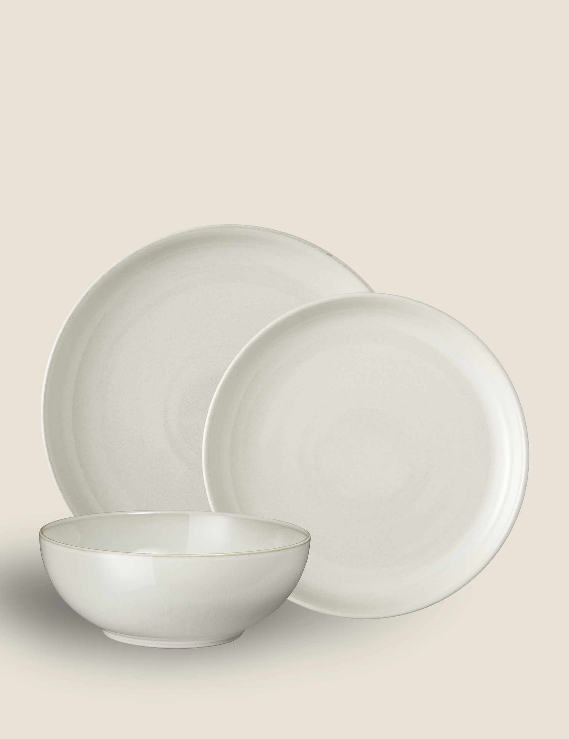 Denby 12 Piece Linen Coupe Dinner Set - Cream, Cream