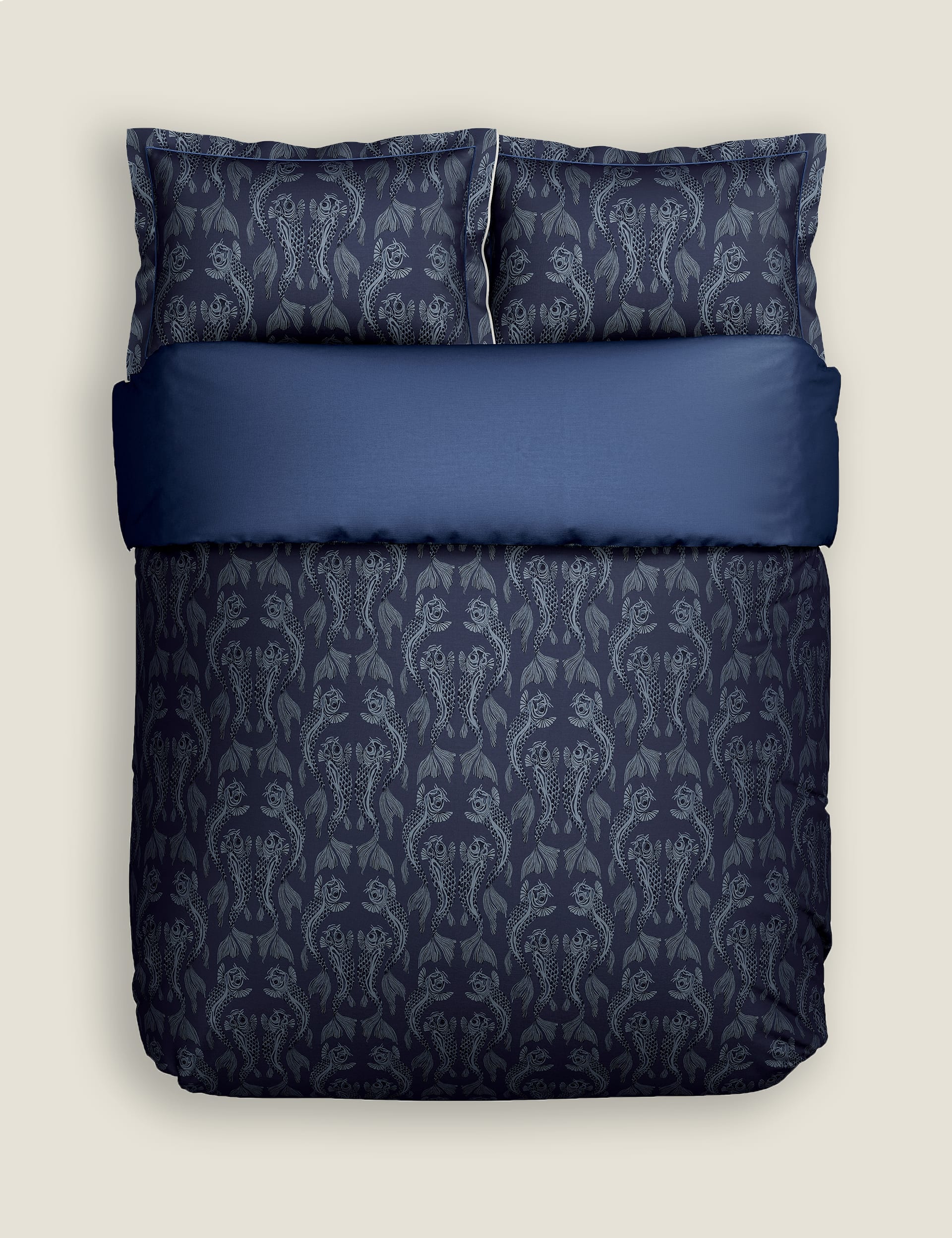 Sanderson Cotton Rich Voyaging Koi Bedding Set - SGL - Navy, Navy