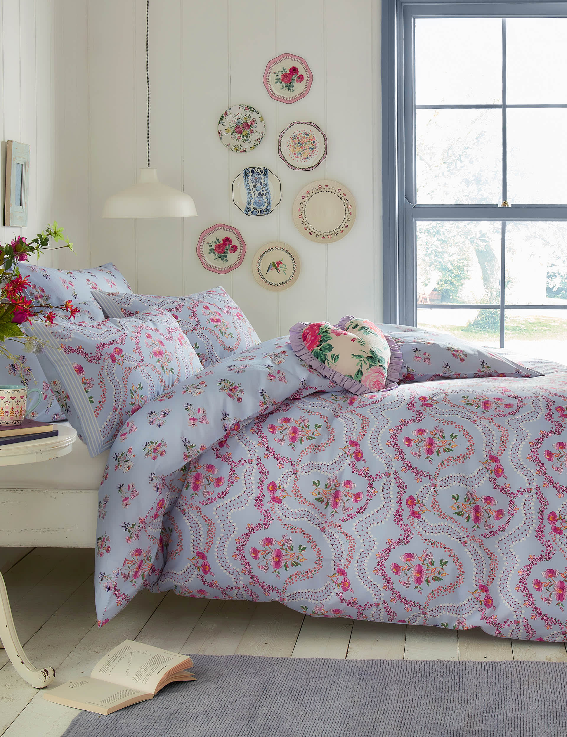 Cath Kidston Pure Cotton Affinity Floral Bedding Set - DBL - Blue Mix, Blue Mix