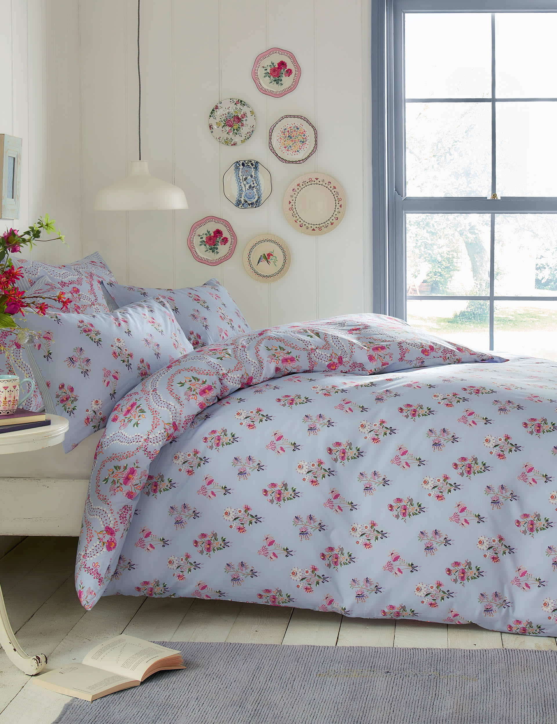 Cath Kidston Pure Cotton Affinity Floral Bedding Set - SGL - Blue Mix, Blue Mix