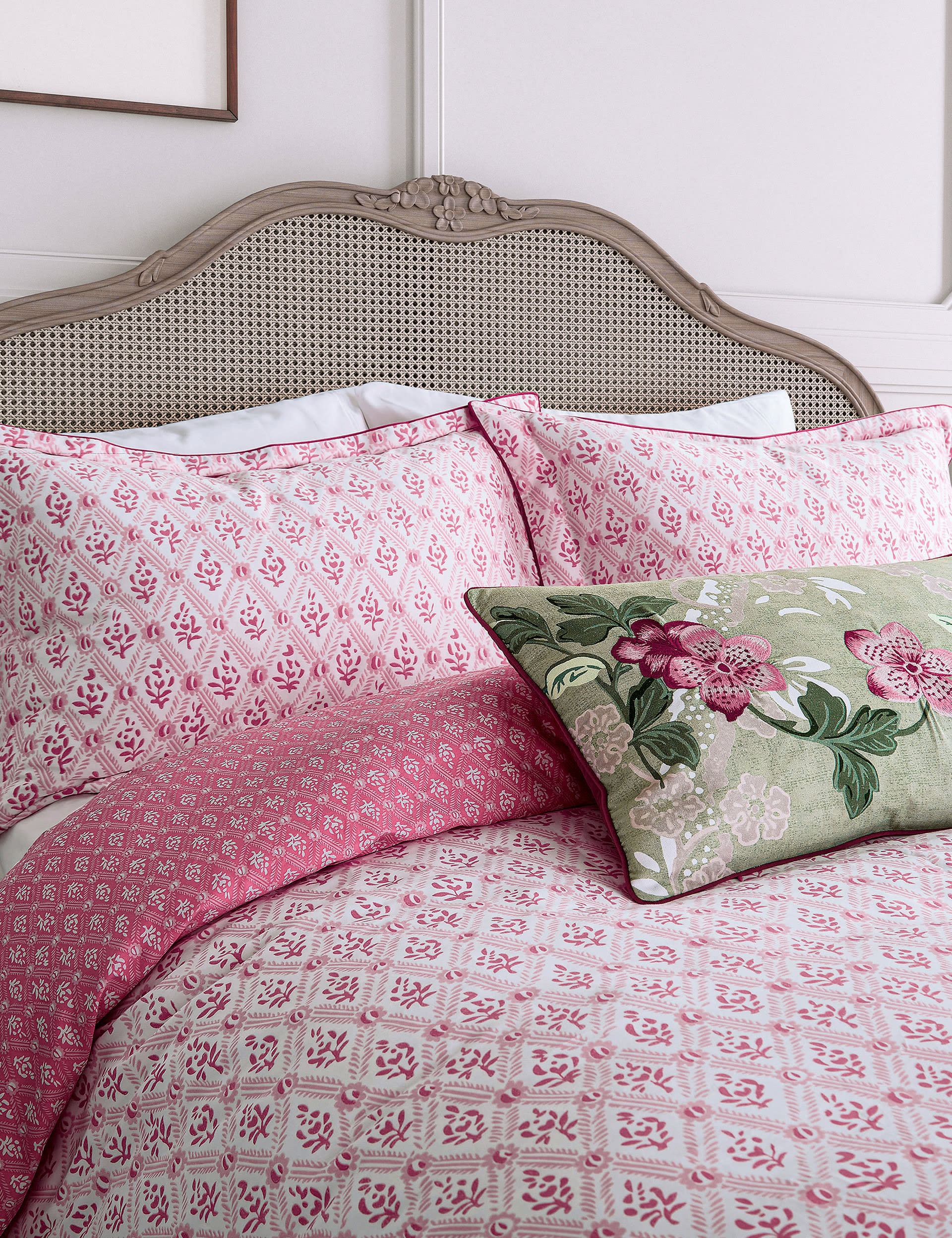 English Heritage Pure Cotton St Johns Trellis Bedding Set - 6FT - Pink, Pink