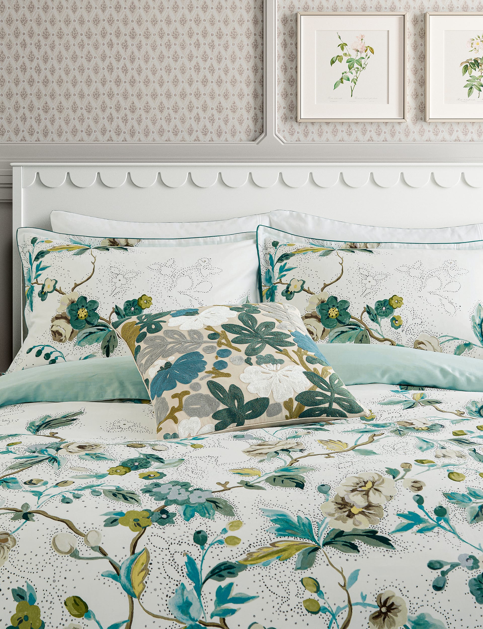 English Heritage Pure Cotton Craven Street Floral Bedding Set - DBL - Duck Egg, Duck Egg