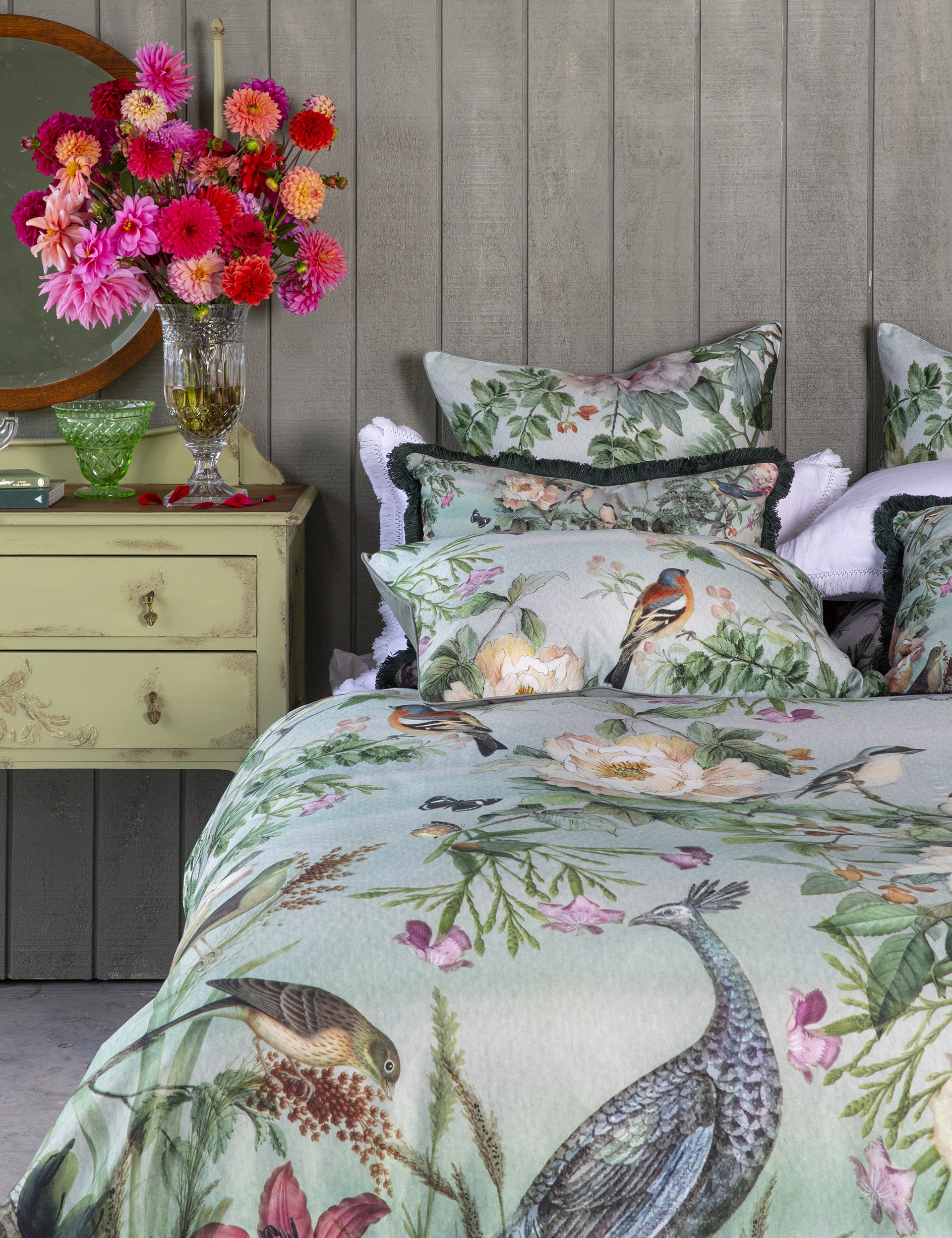 Mm Linen Pure Cotton Sateen Chinoiserie Bedding Set - DBL - Multi, Multi