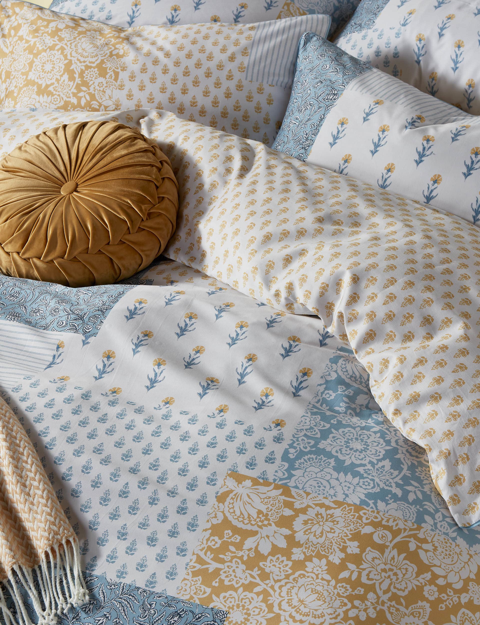 Laura Ashley Pure Cotton Laurissa Patchwork Bedding Set - SGL - Blue Mix, Blue Mix