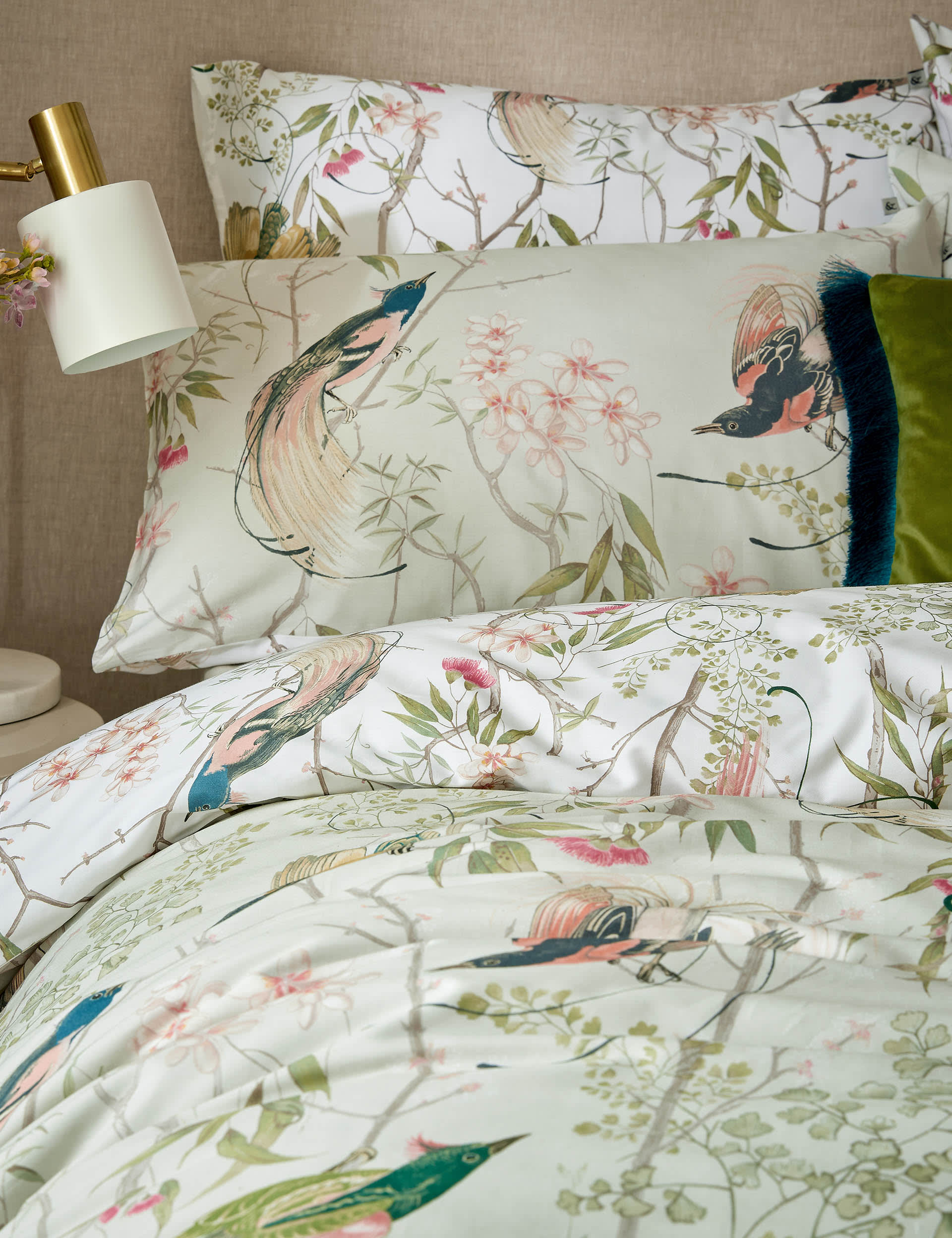 Graham & Brown Pure Cotton Sateen Clavering Birds Bedding Set - 6FT - Sage, Sage