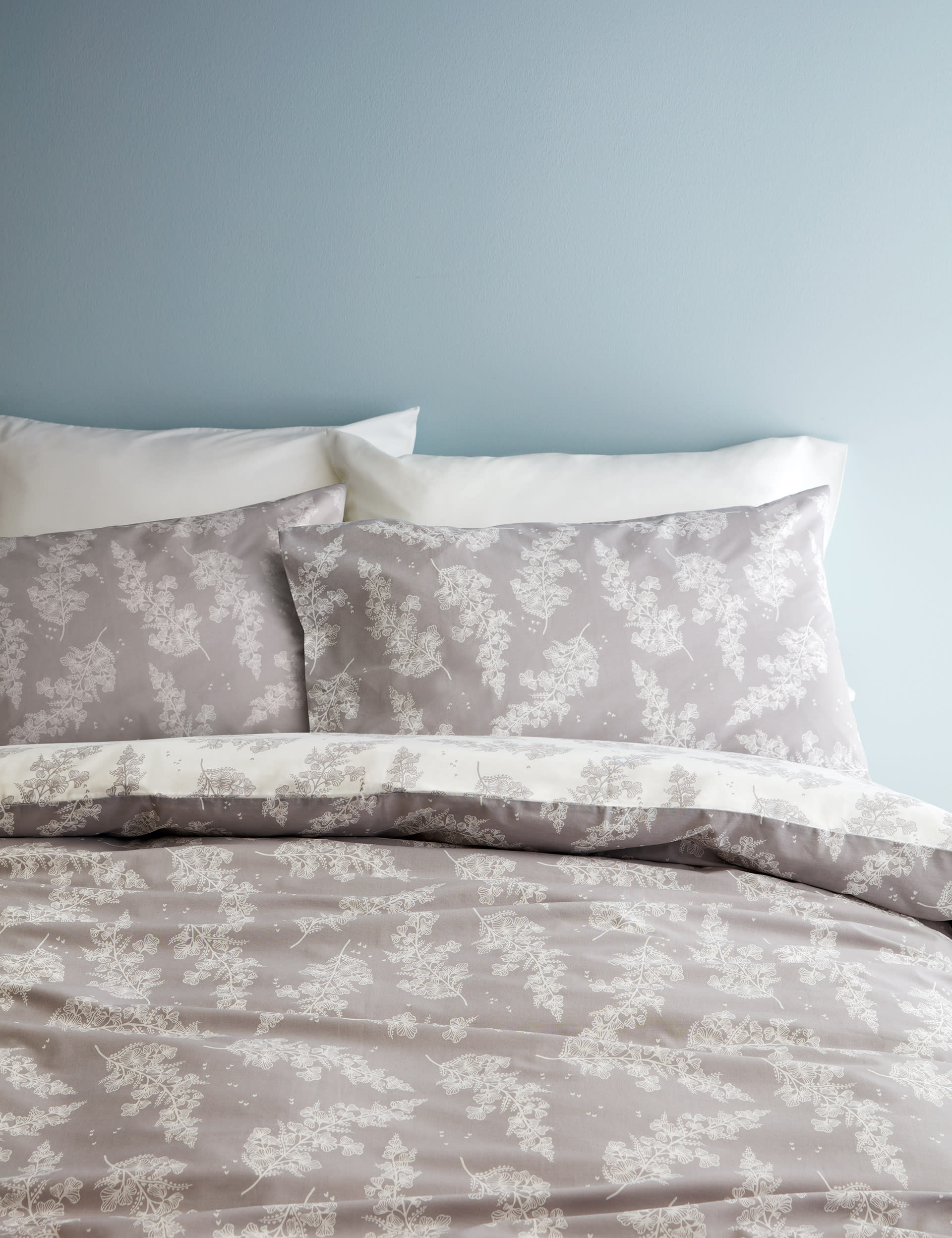 M&S Collection Cotton Blend Fern Bedding Set - DBL - Grey Mix, Grey Mix