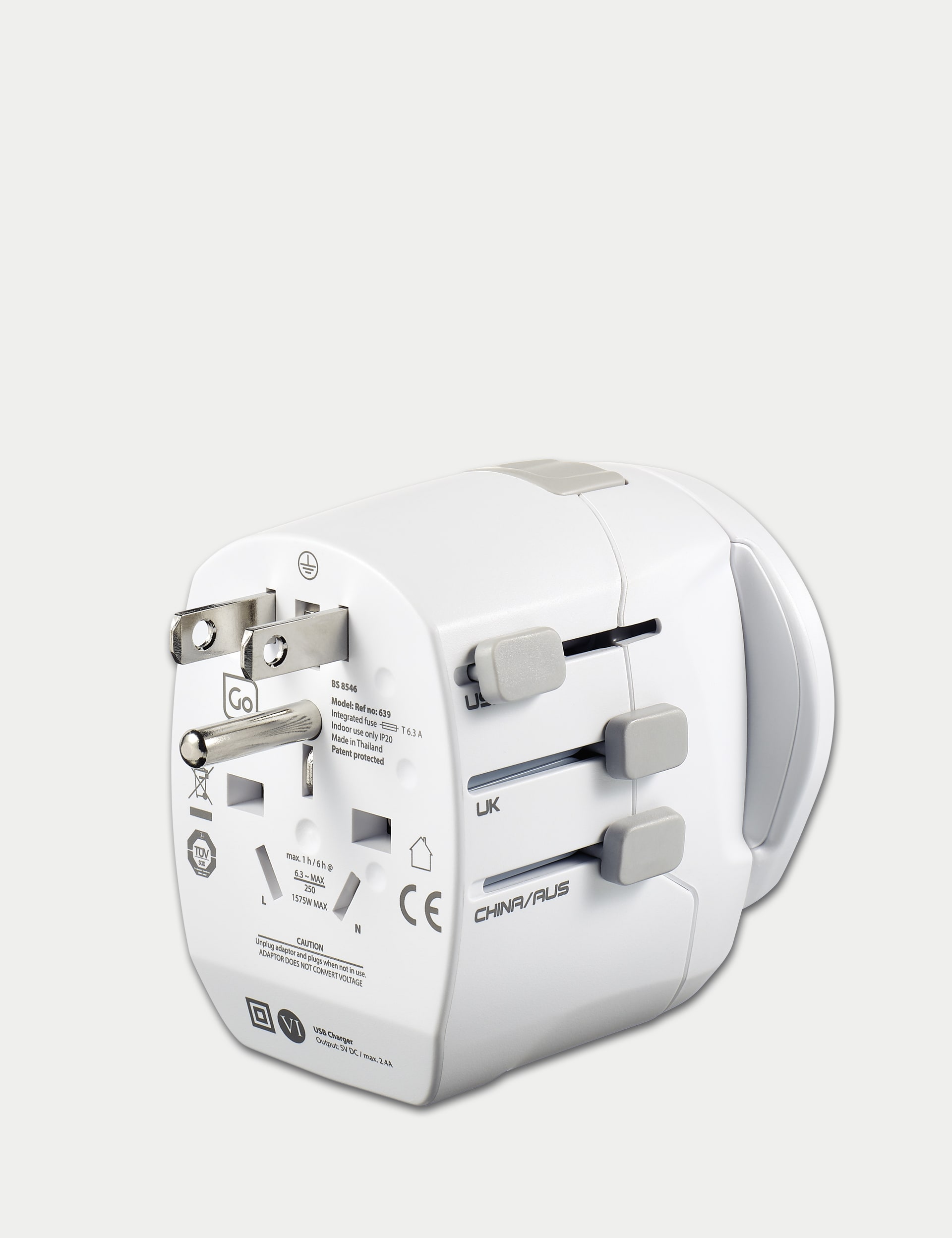 Go Travel Worldwide Travel Adaptor with USB - White, White