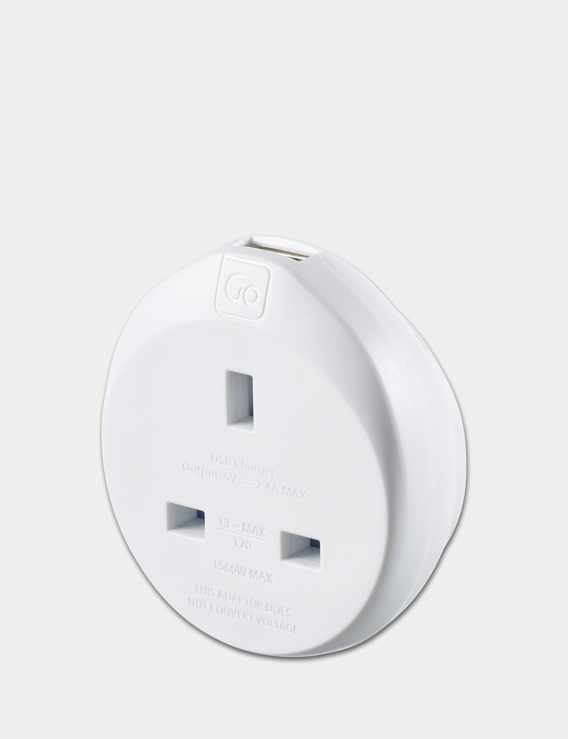 Go Travel UK-USA Travel Adaptor with USB - White, White