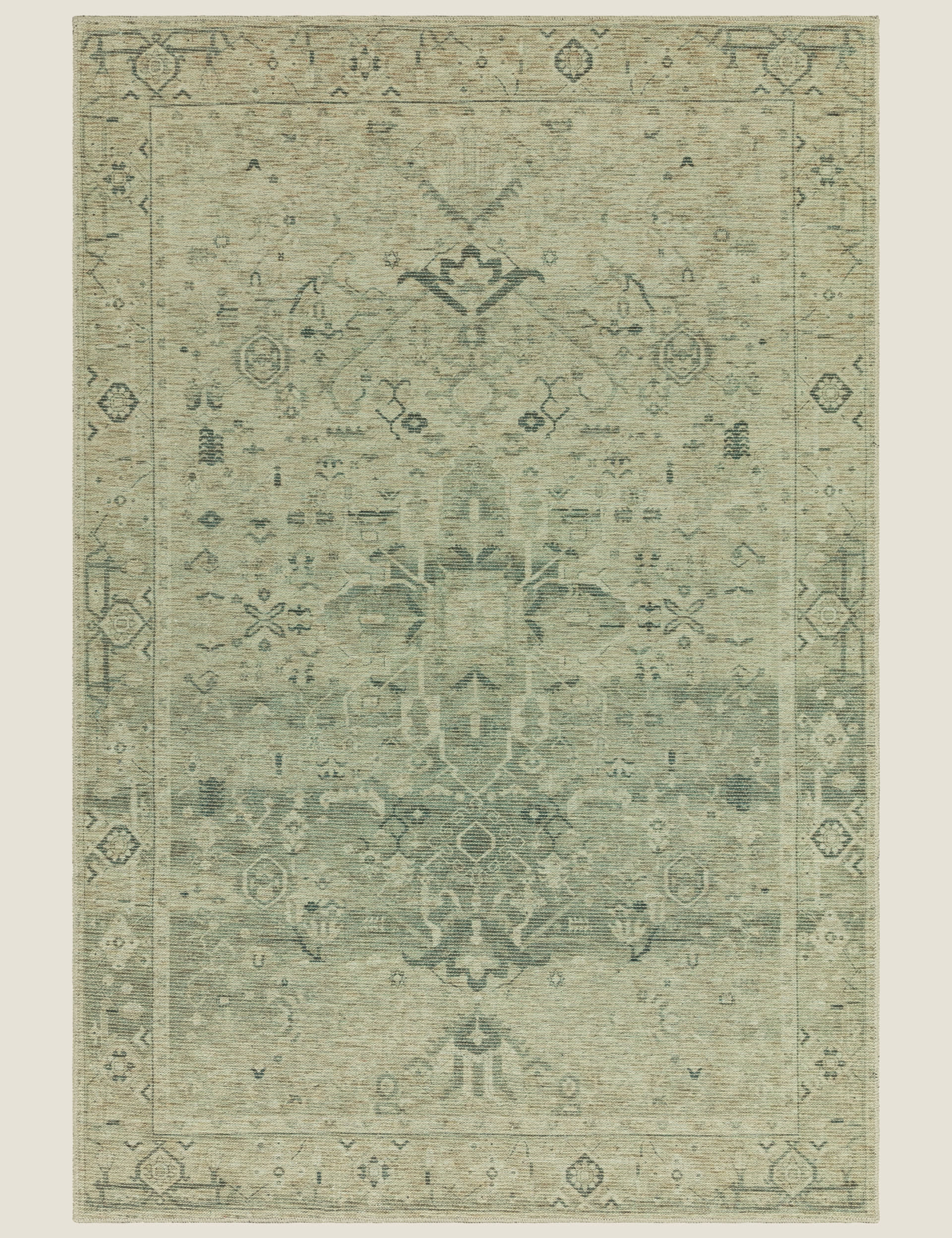 Asiatic Kaya Vida Vintage Style Flatweave Rug - MED - Green, Green