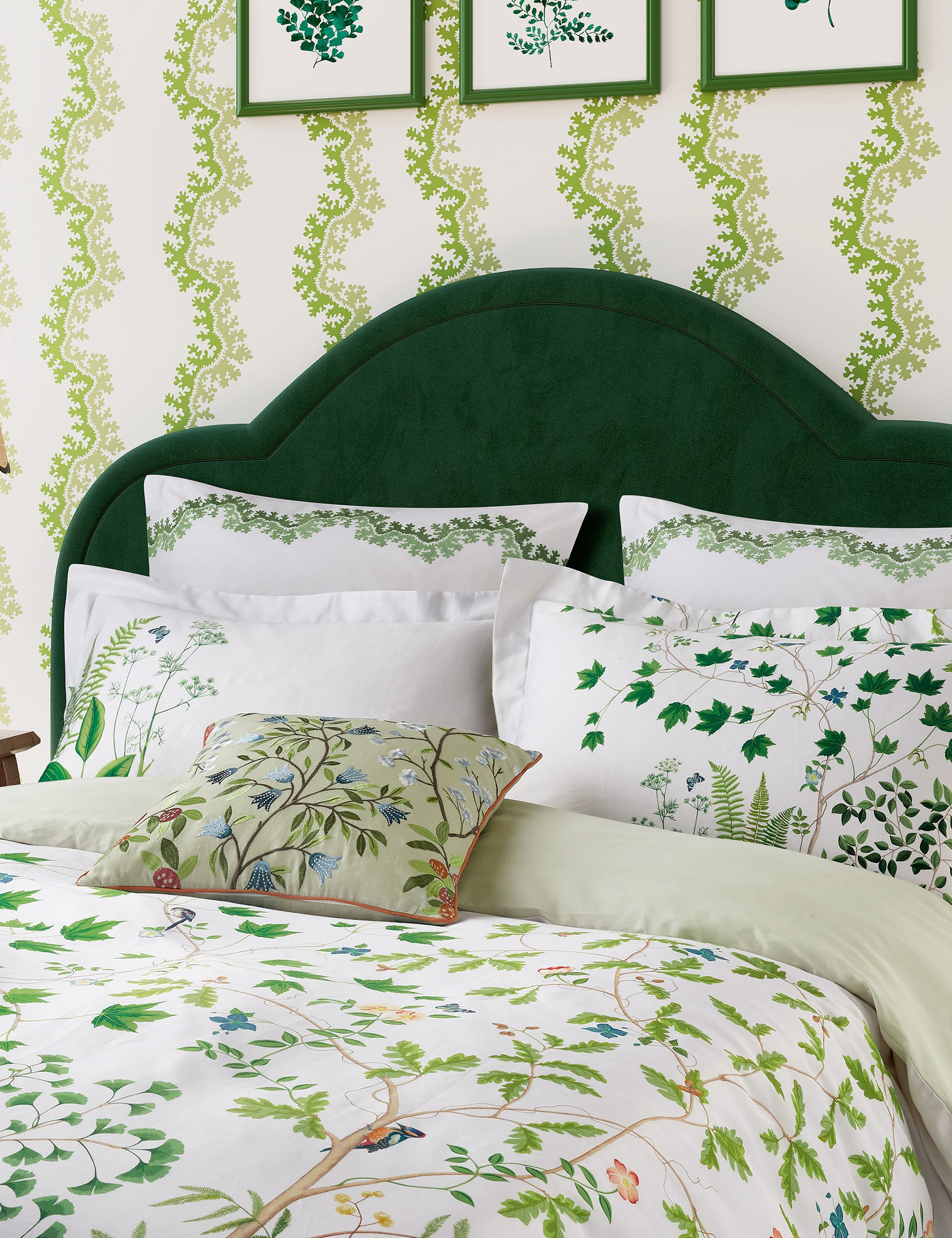 Sanderson X National Trust Pure Cotton Sateen Sycamore & Oak Bedding Set - 5FT - Green, Green