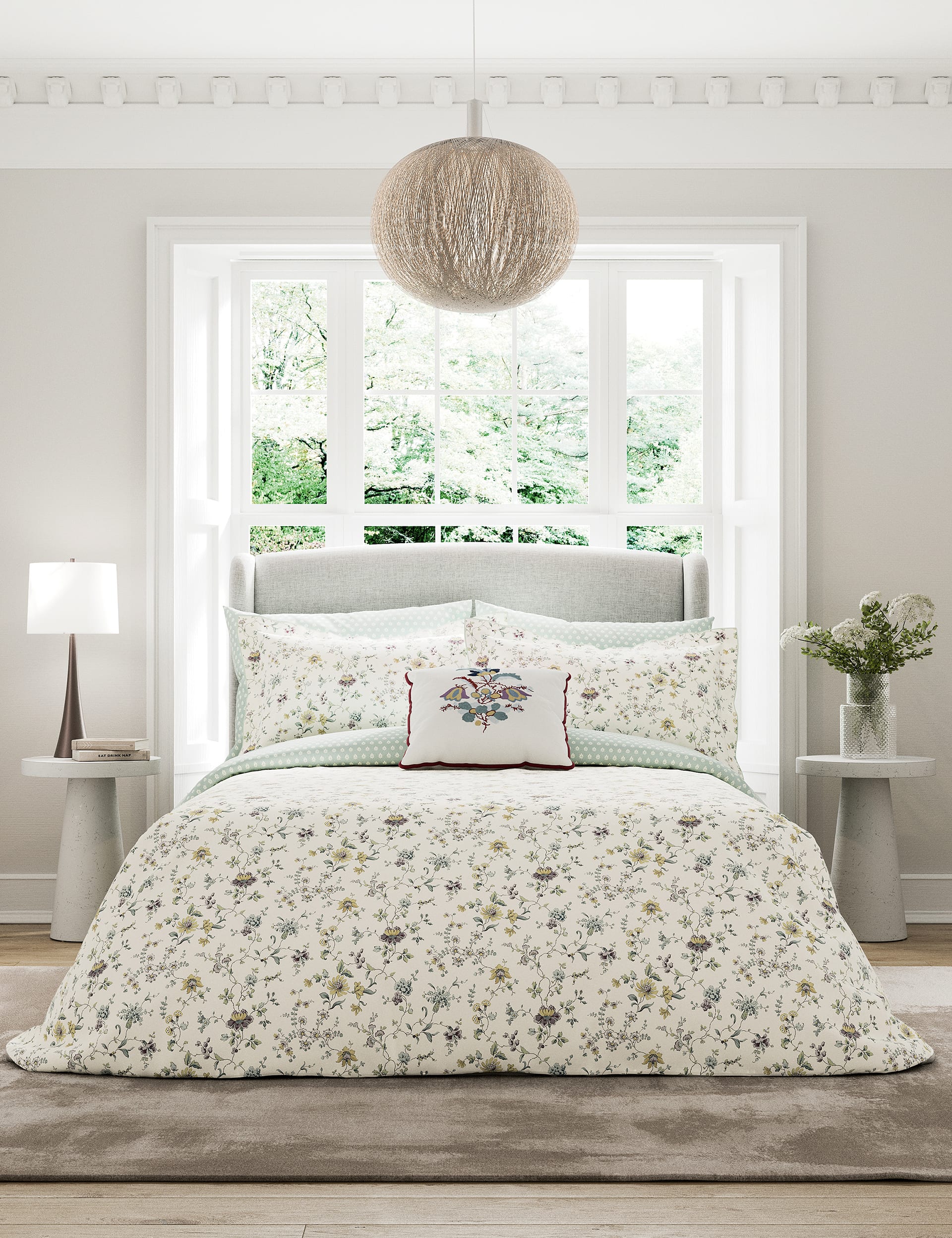 V&A Pure Cotton Flora Bedding Set - SGL - Duck Egg, Duck Egg