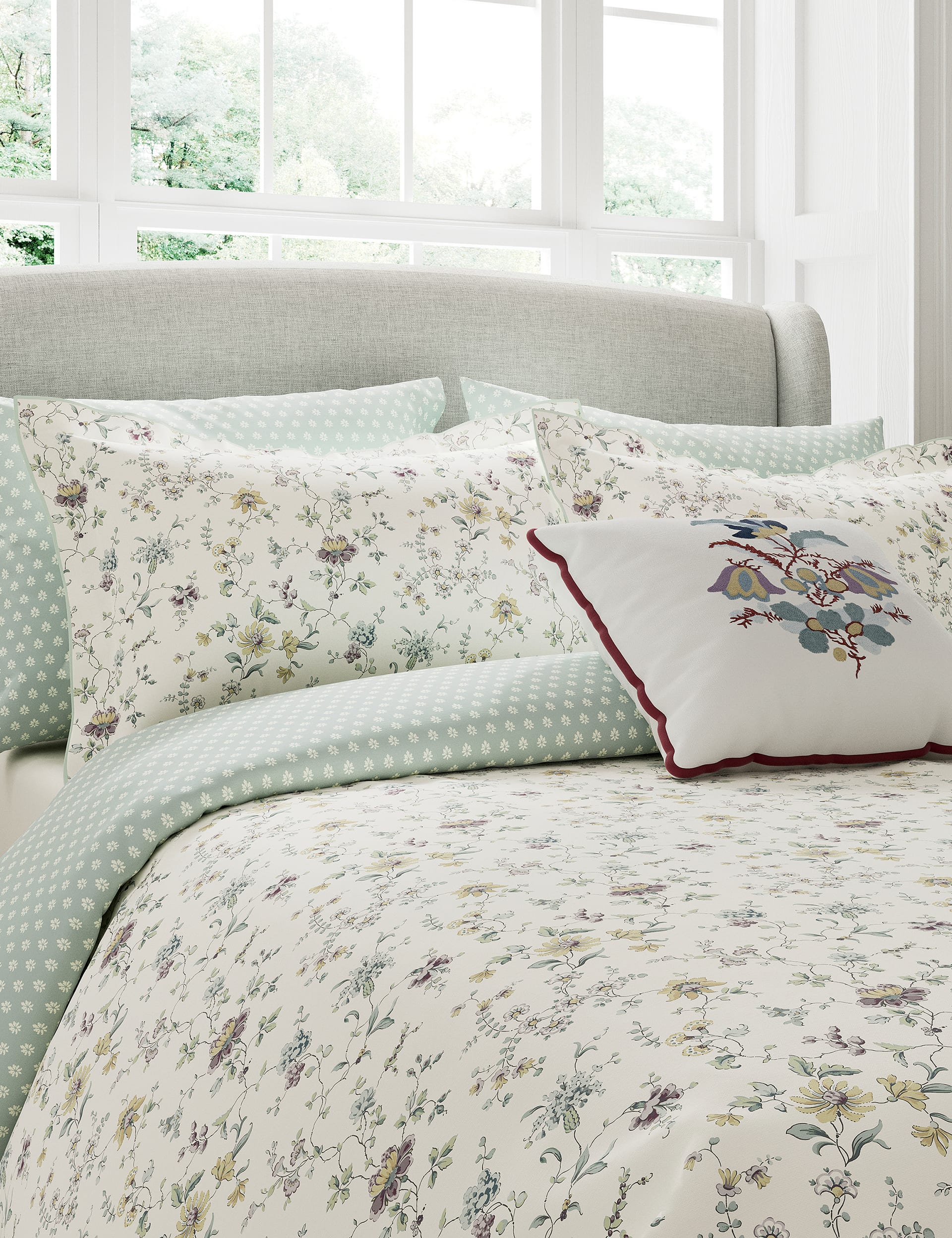 V&A Pure Cotton Flora Bedding Set - DBL - Duck Egg, Duck Egg