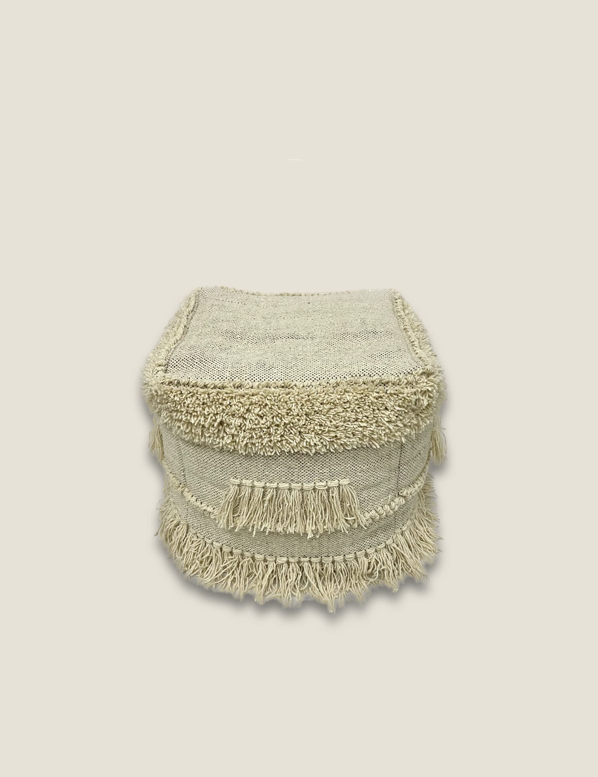 Kaikoo Fringe Pouffe - Cream Mix, Cream Mix