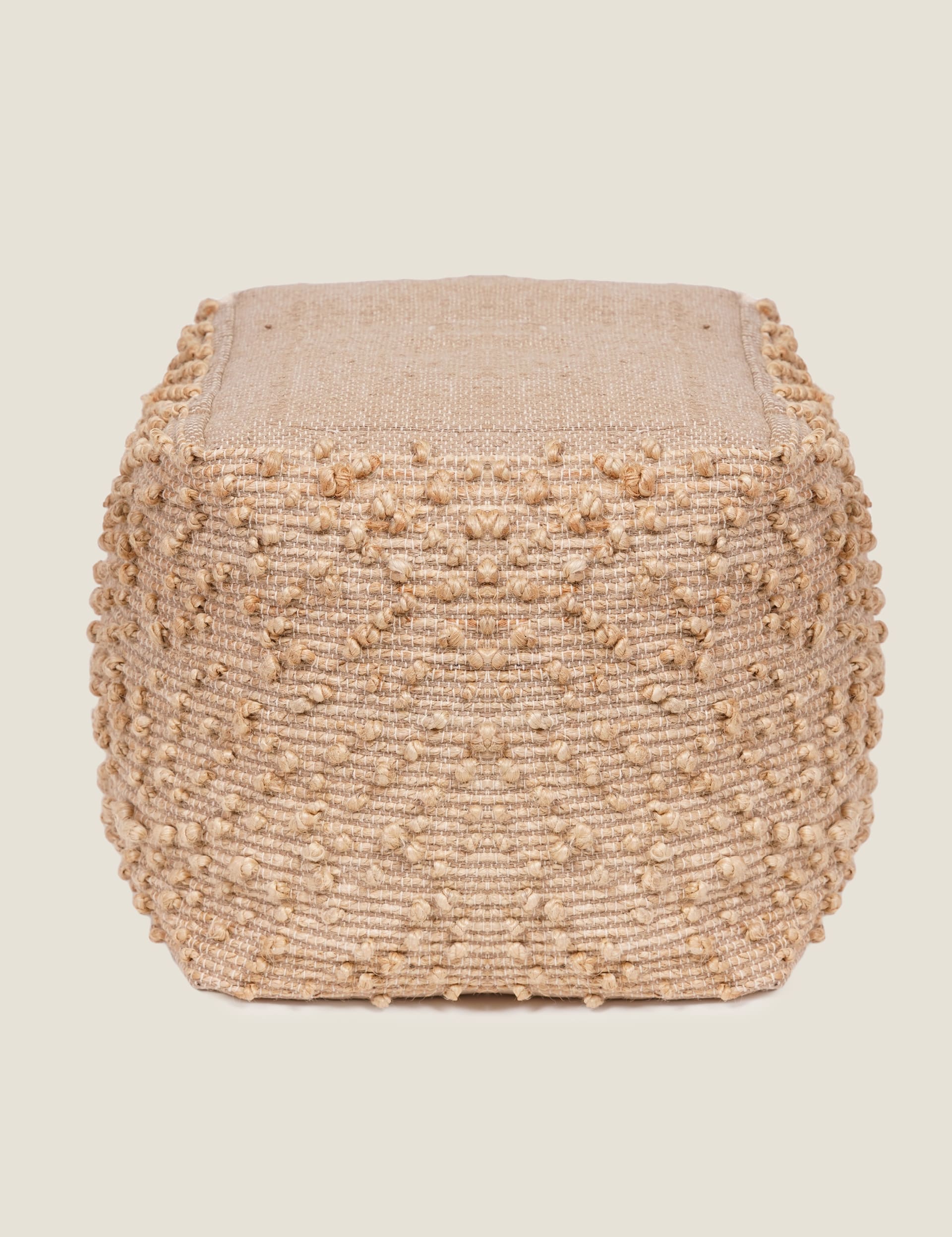 Kaikoo Textured Jute Square Pouffe - Natural Mix, Natural Mix