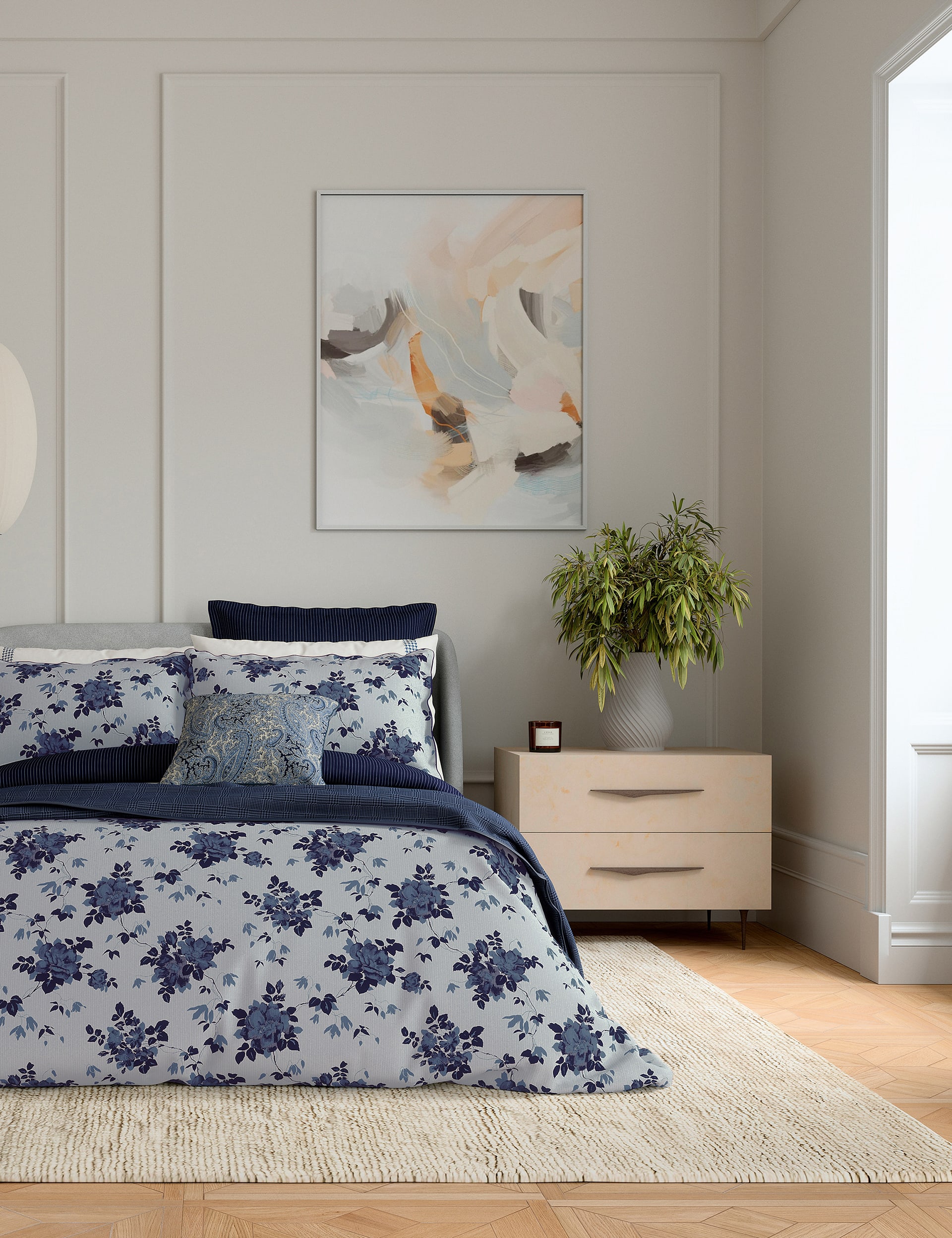 Bedeck Of Belfast Cotton Blend Freya Bedding Set - DBL - Indigo, Indigo