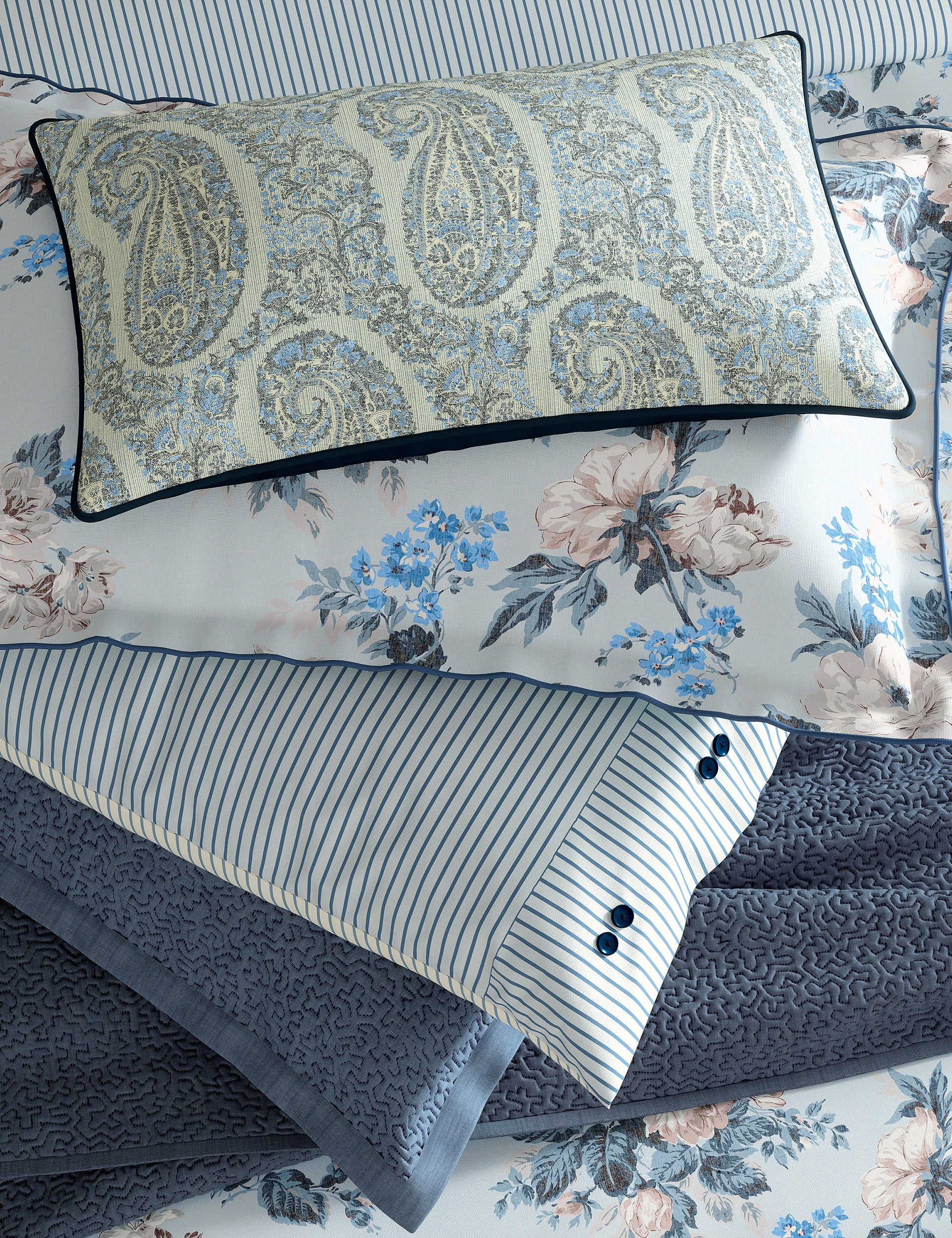 Bedeck Of Belfast Pure Cotton Delphine Cushion - Blue Mix, Blue Mix