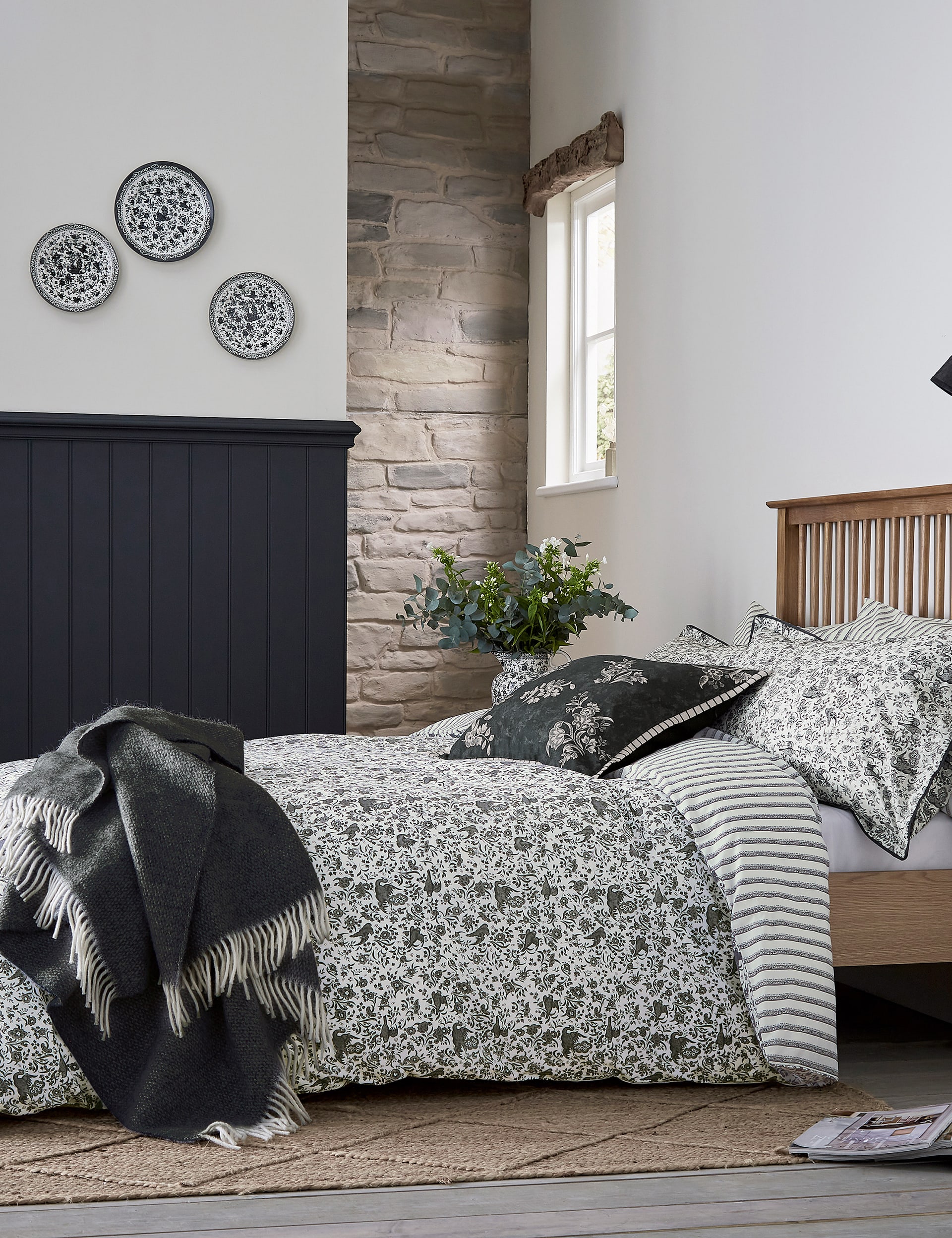 Burleigh X Bedeck Of Belfast Pure Cotton Regal Peacock Cushion - Charcoal Mix, Charcoal Mix