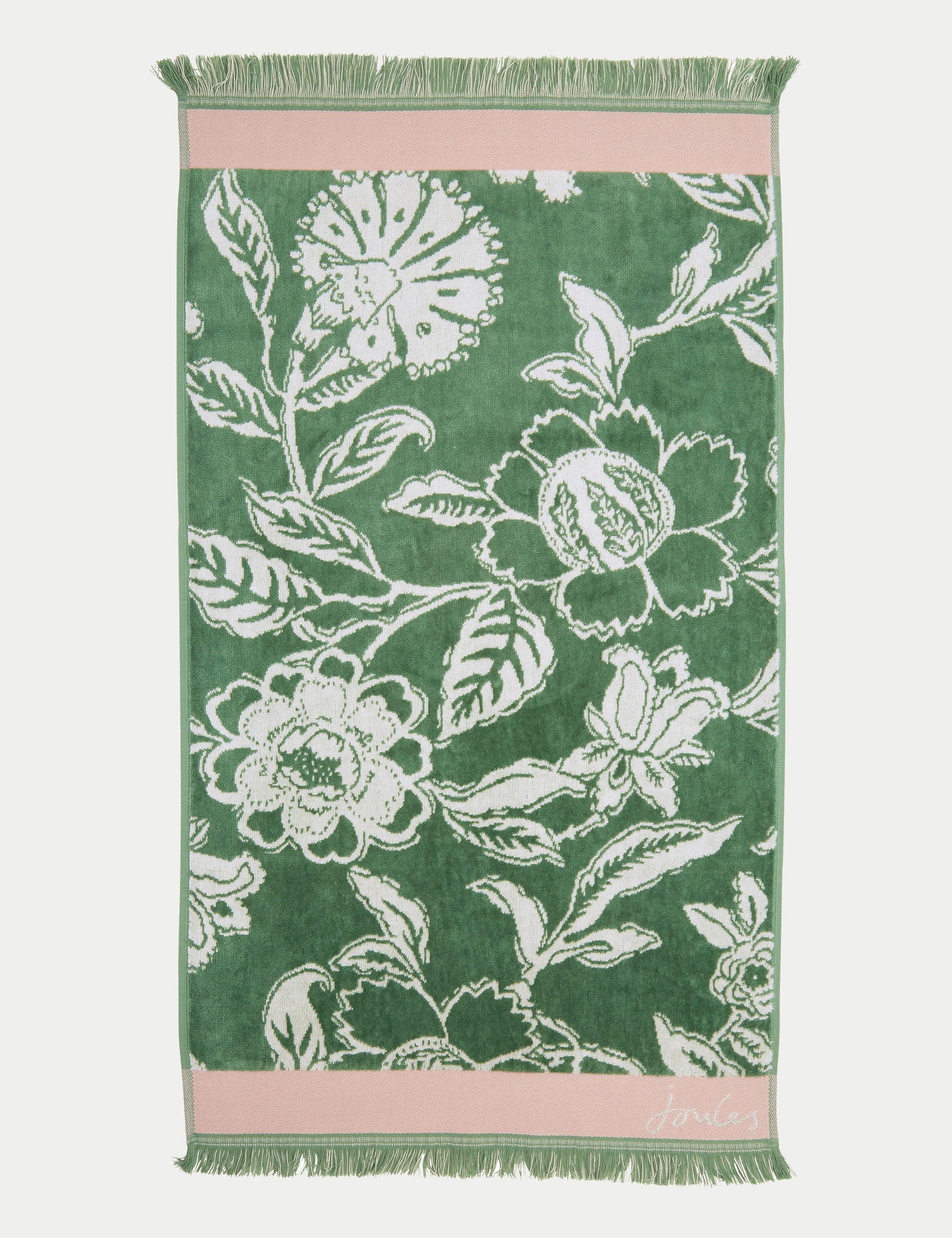 Joules Pure Cotton Juliette Floral Fringed Towel - BTHSH - Green, Green