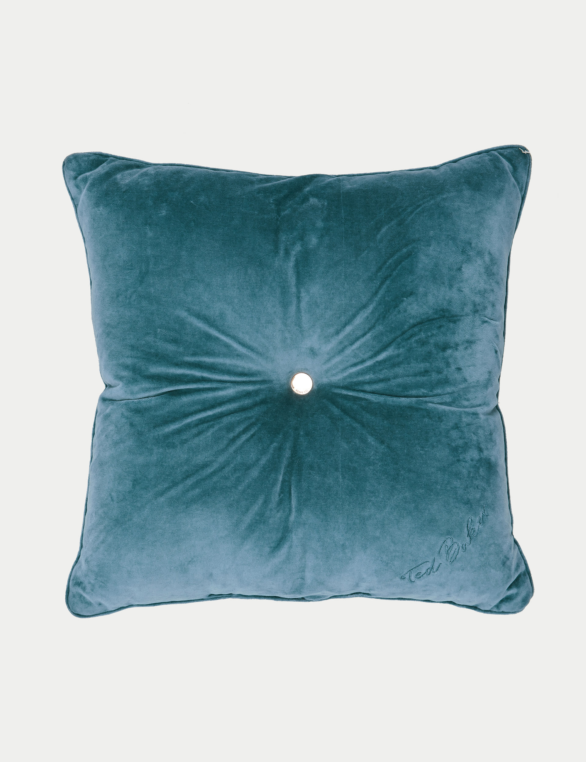 Ted Baker Velvet Embellished Cushion - Teal, Teal